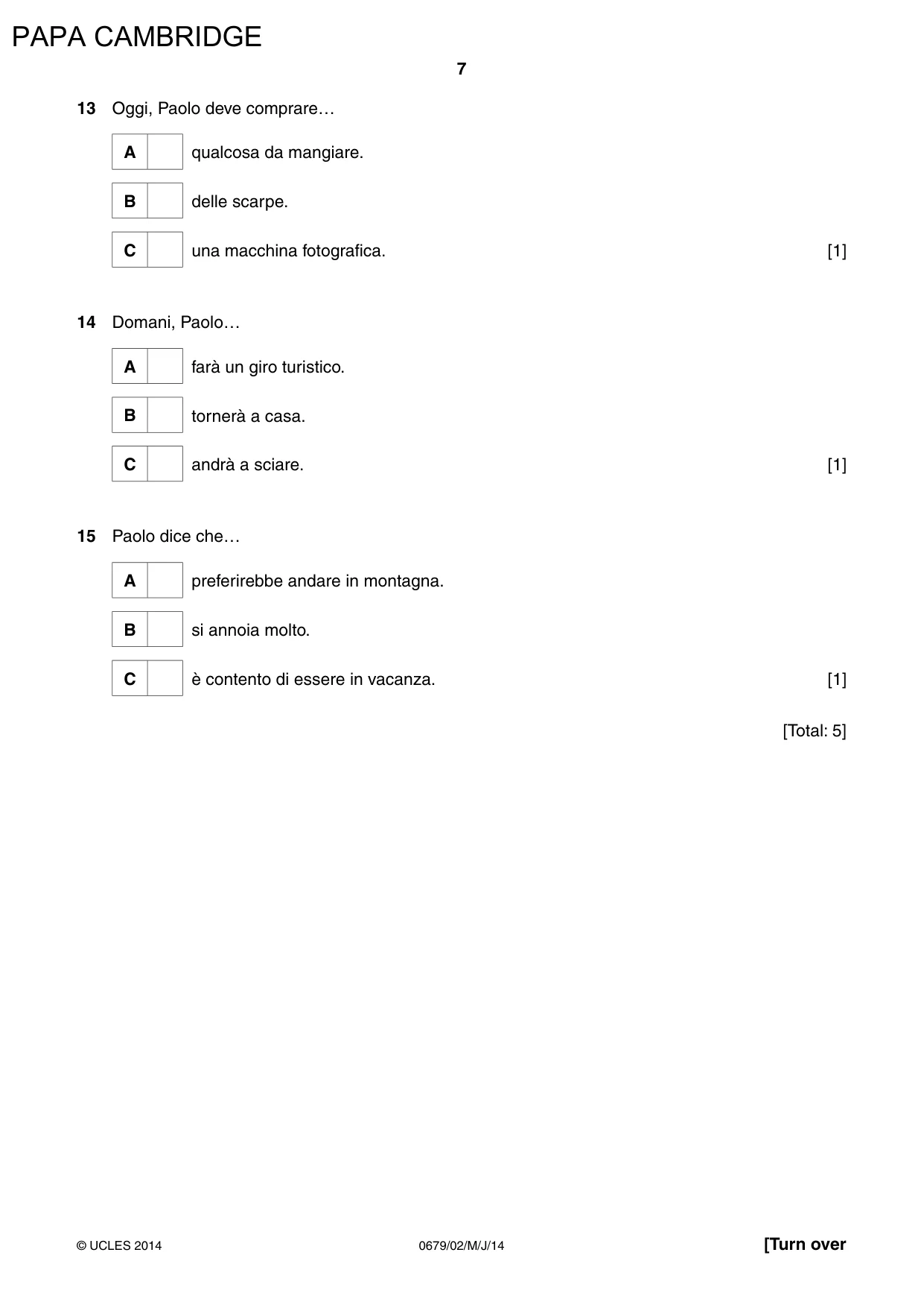 Cambridge IGCSE Italian - Foreign Language (UK) 0679 2014 May/June Paper 2 · Variant 1 question paper, page 7 of 20