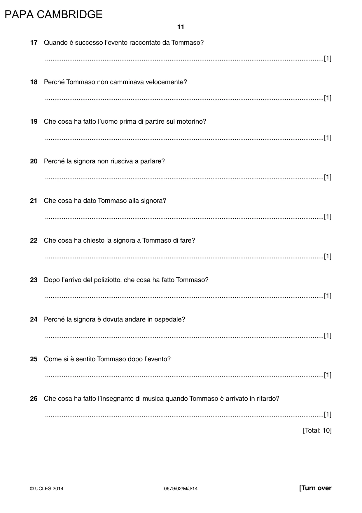 Cambridge IGCSE Italian - Foreign Language (UK) 0679 2014 May/June Paper 2 · Variant 1 question paper, page 11 of 20