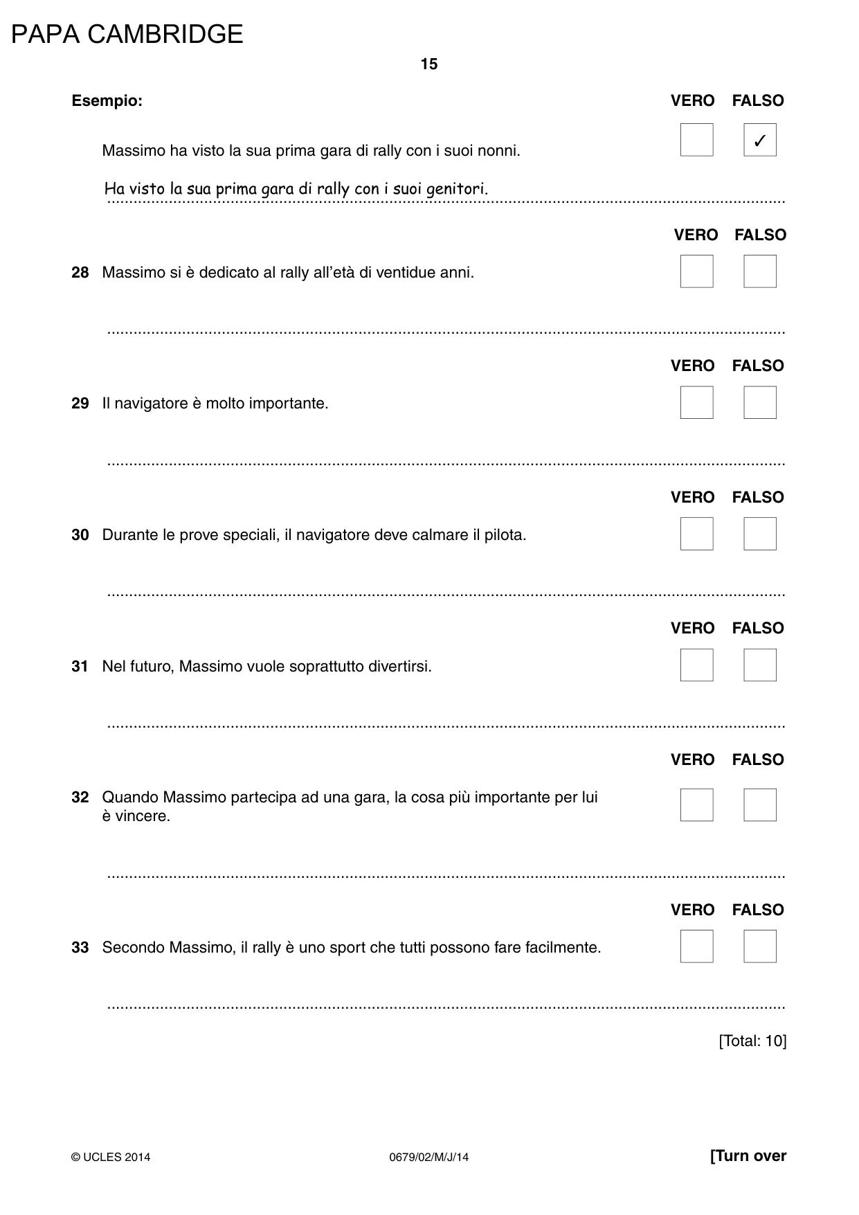 Cambridge IGCSE Italian - Foreign Language (UK) 0679 2014 May/June Paper 2 · Variant 1 question paper, page 15 of 20