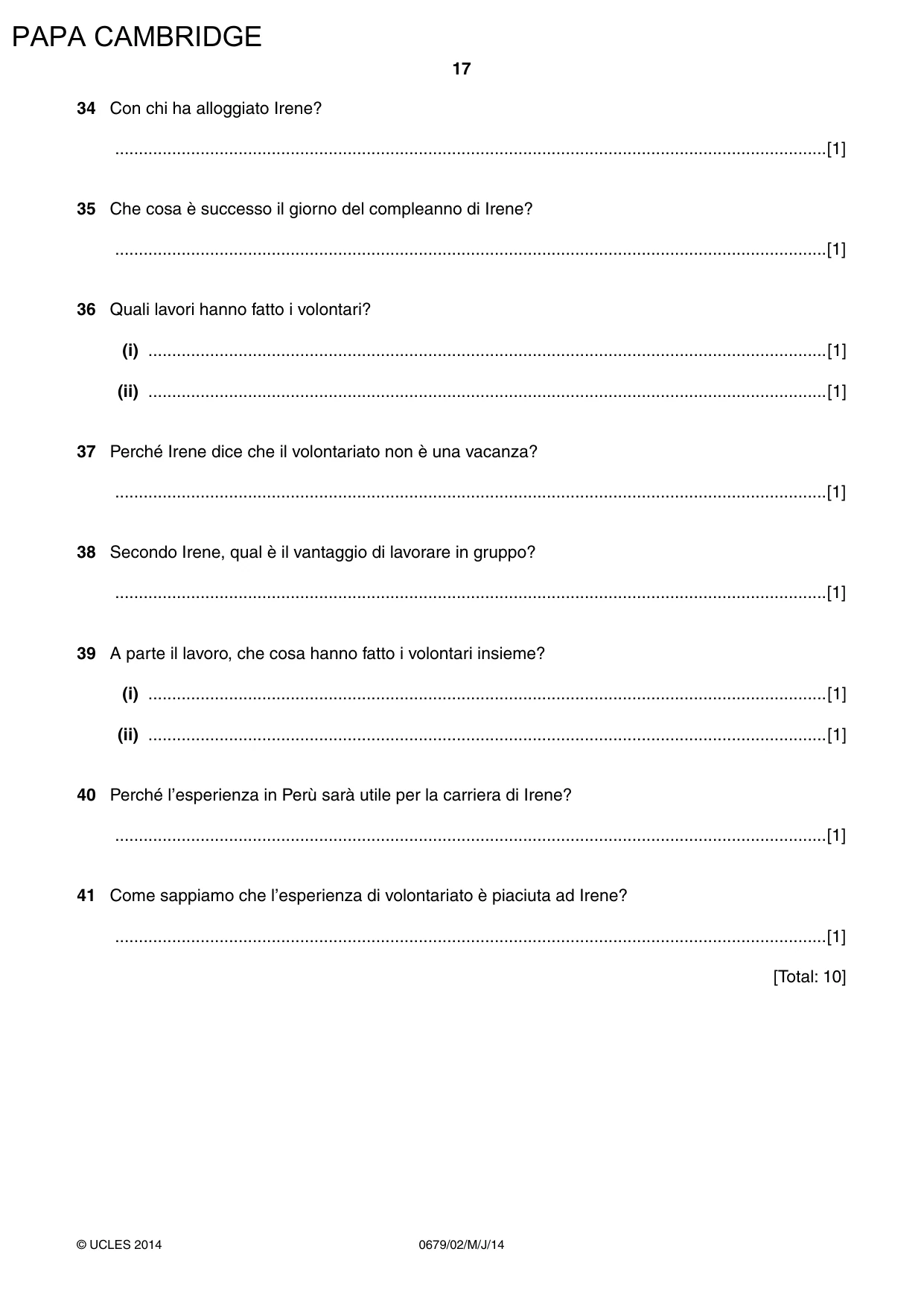 Cambridge IGCSE Italian - Foreign Language (UK) 0679 2014 May/June Paper 2 · Variant 1 question paper, page 17 of 20