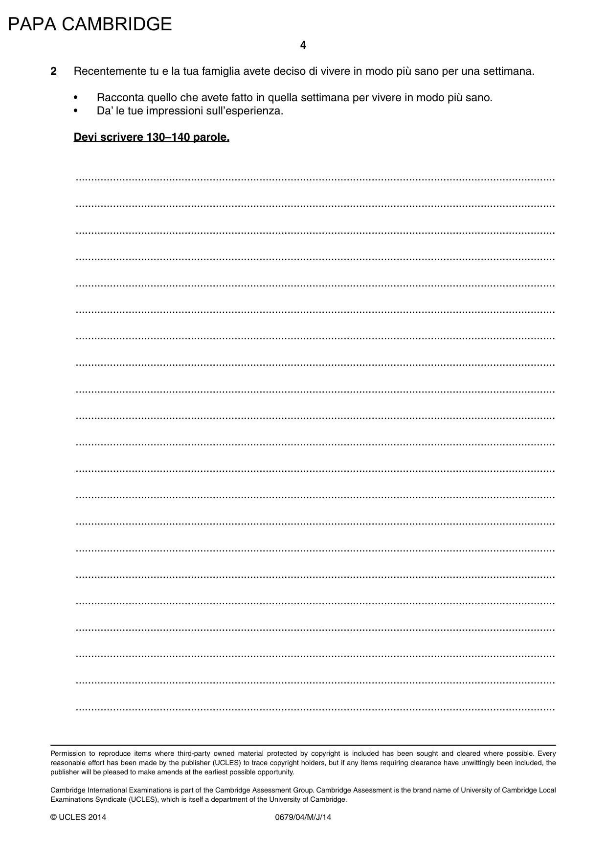 Cambridge IGCSE Italian - Foreign Language (UK) 0679 2014 May/June Paper 4 · Variant 1 question paper, page 4 of 4
