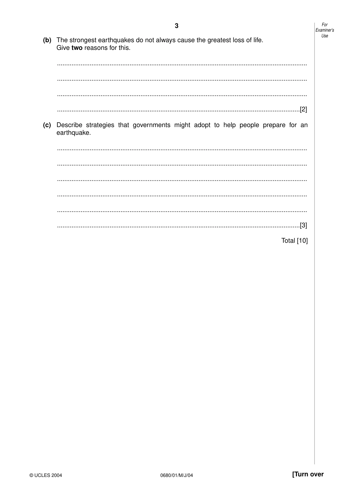 Cambridge IGCSE Environmental Management 0680 2004 May/June Paper 1 · Variant 1 question paper, page 3 of 12
