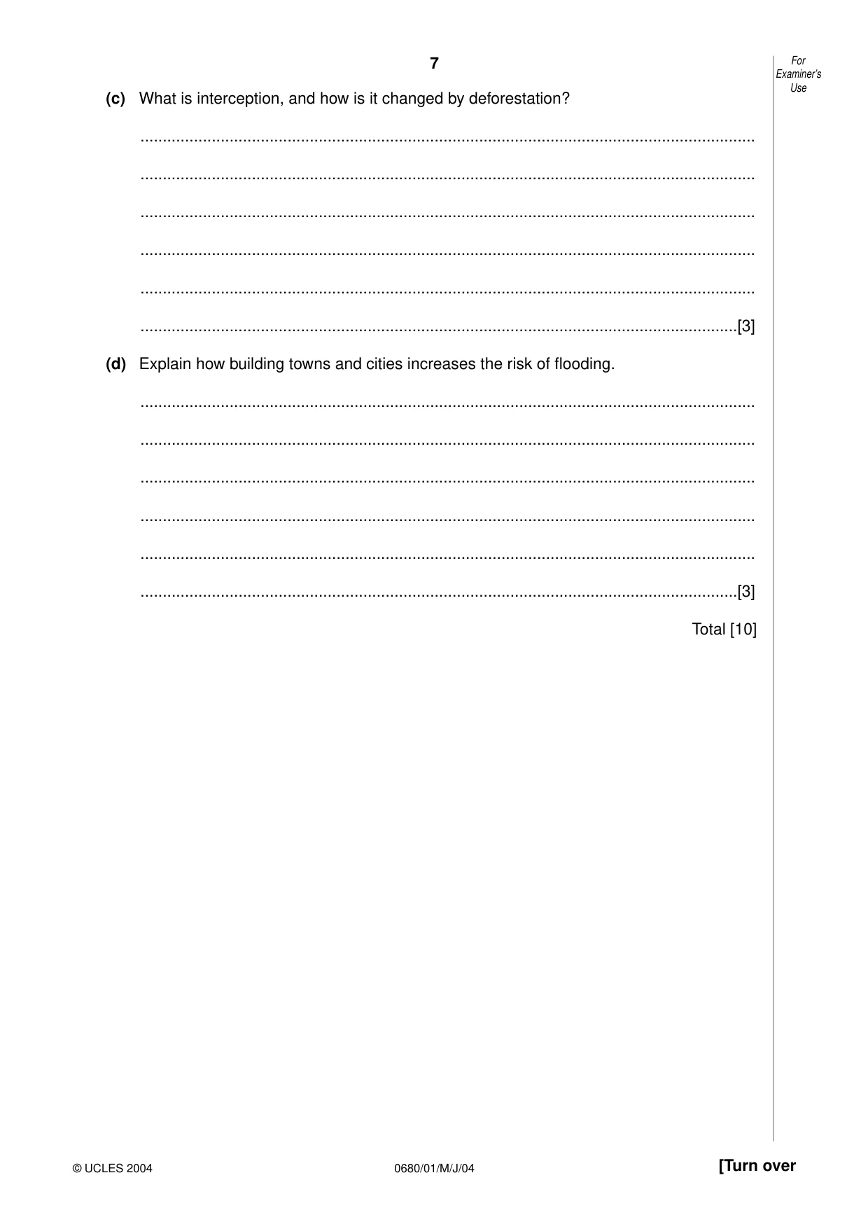 Cambridge IGCSE Environmental Management 0680 2004 May/June Paper 1 · Variant 1 question paper, page 7 of 12