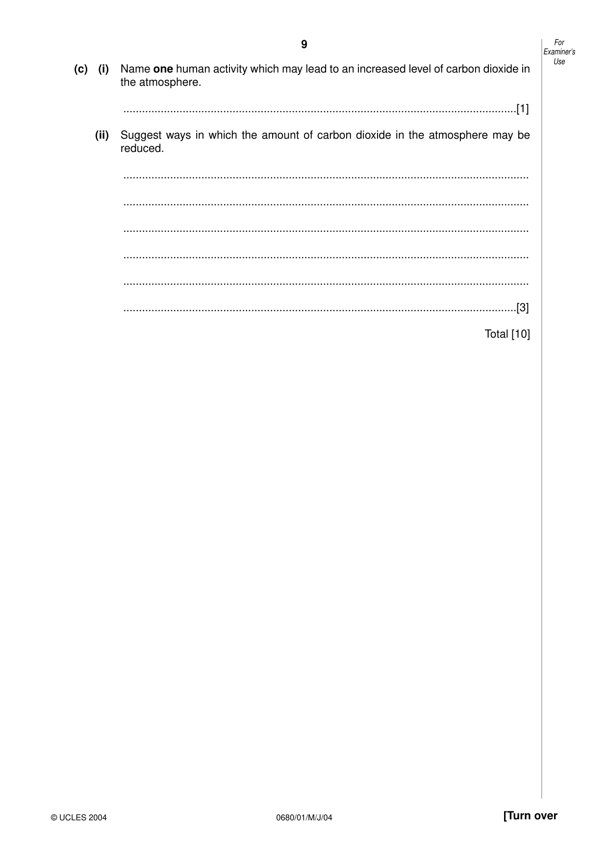 Cambridge IGCSE Environmental Management 0680 2004 May/June Paper 1 · Variant 1 question paper, page 9 of 12