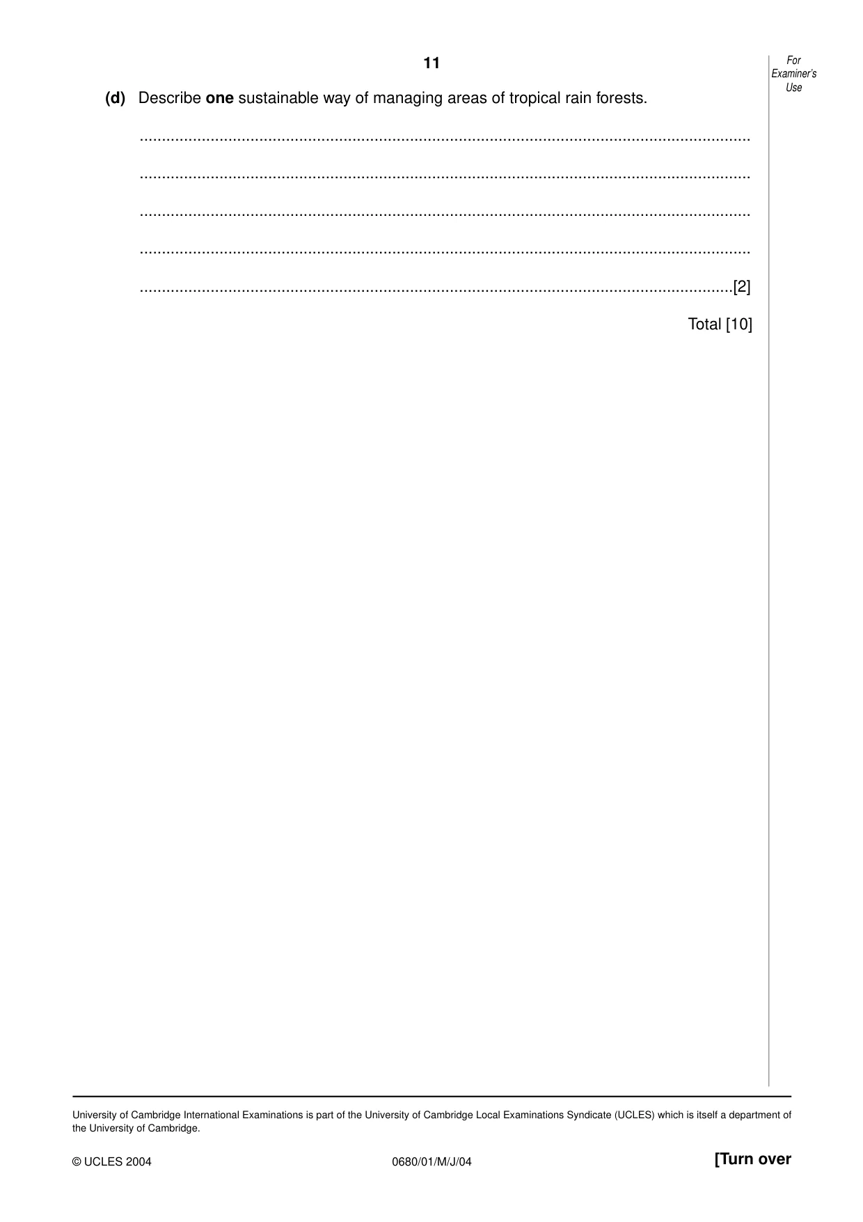 Cambridge IGCSE Environmental Management 0680 2004 May/June Paper 1 · Variant 1 question paper, page 11 of 12