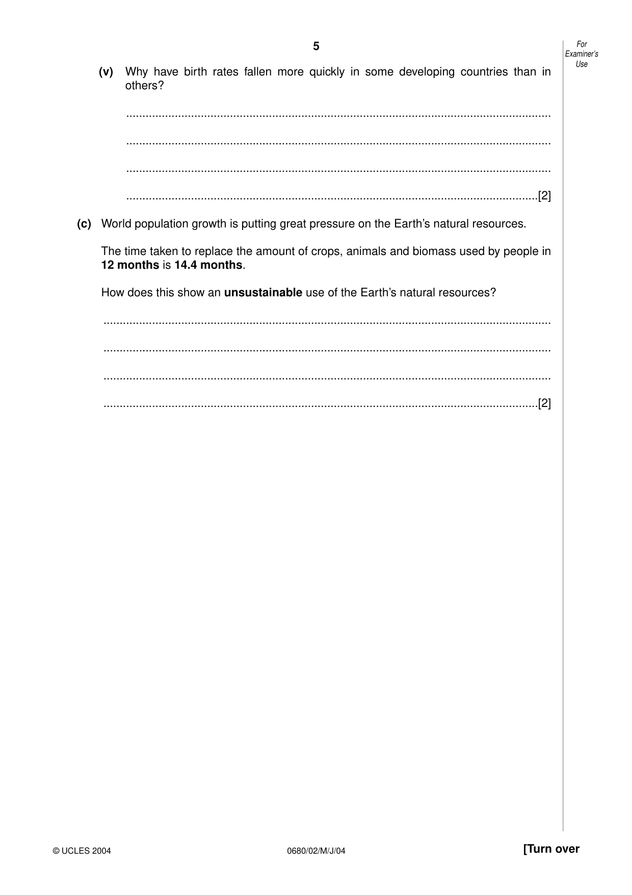 Cambridge IGCSE Environmental Management 0680 2004 May/June Paper 2 · Variant 1 question paper, page 5 of 20