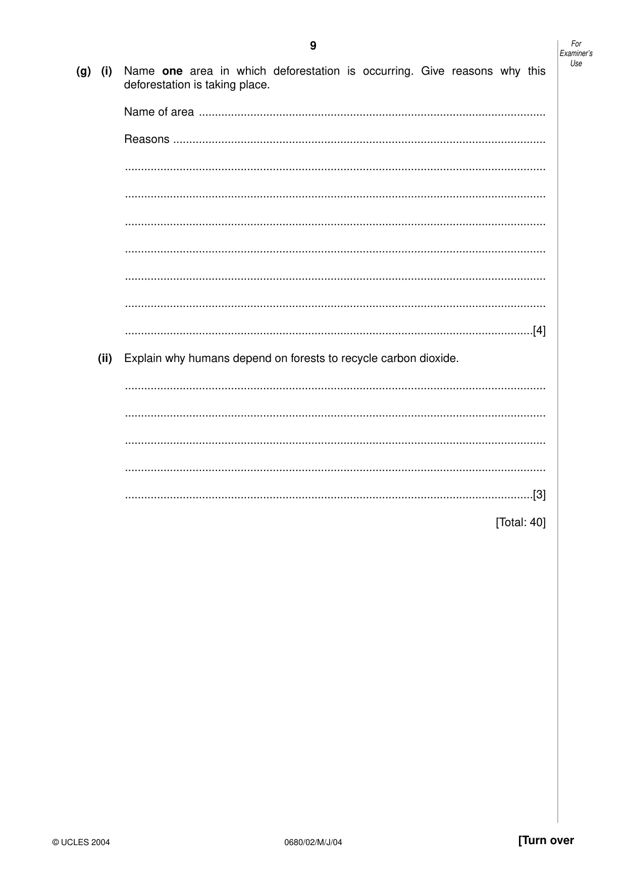 Cambridge IGCSE Environmental Management 0680 2004 May/June Paper 2 · Variant 1 question paper, page 9 of 20