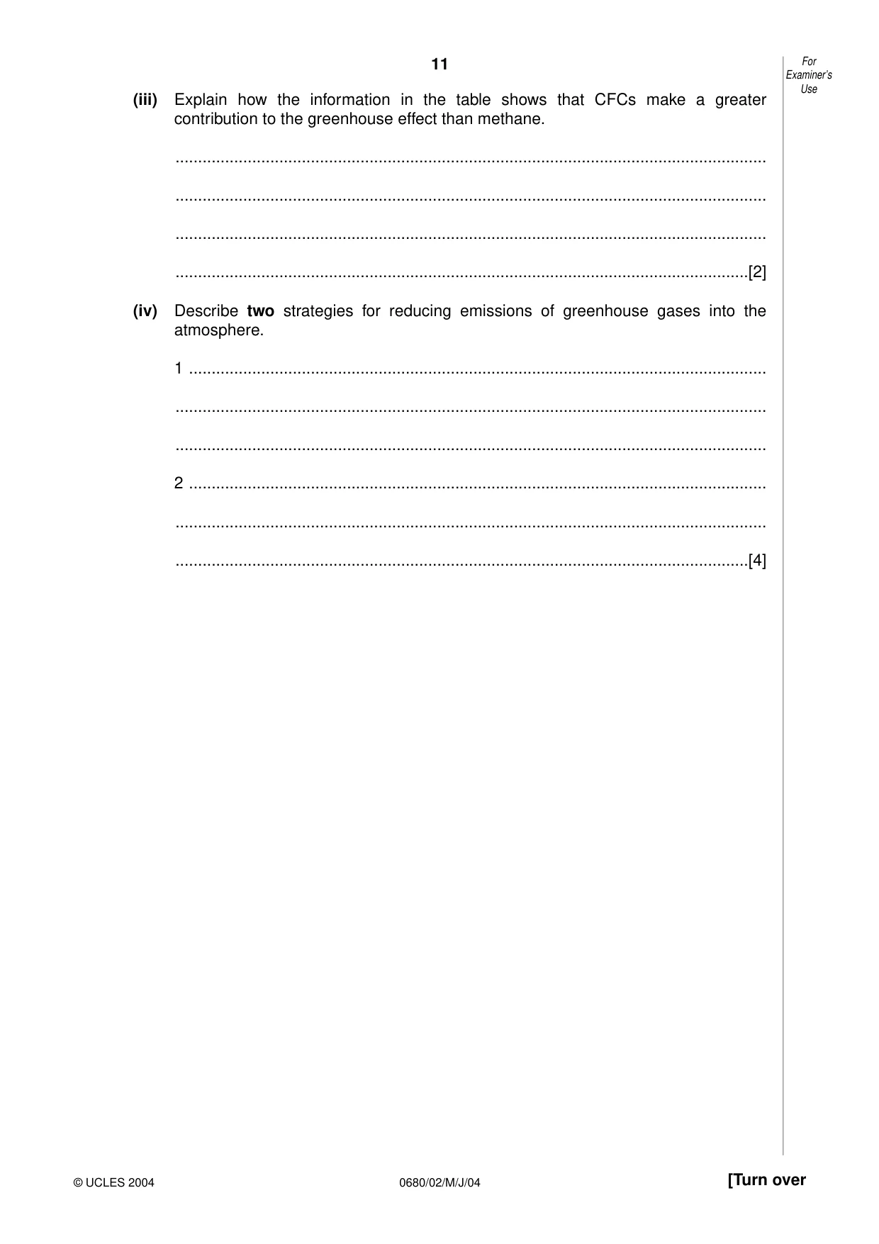 Cambridge IGCSE Environmental Management 0680 2004 May/June Paper 2 · Variant 1 question paper, page 11 of 20