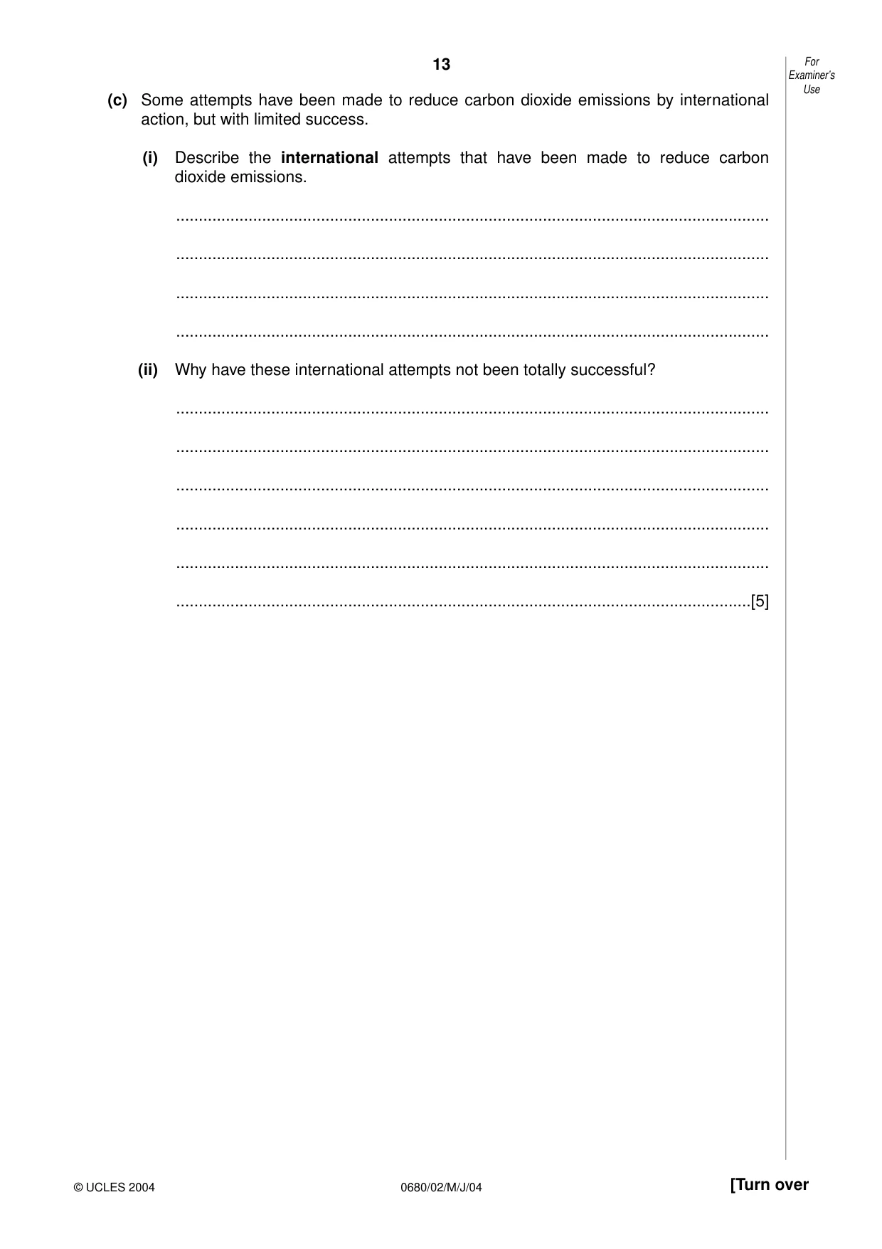 Cambridge IGCSE Environmental Management 0680 2004 May/June Paper 2 · Variant 1 question paper, page 13 of 20