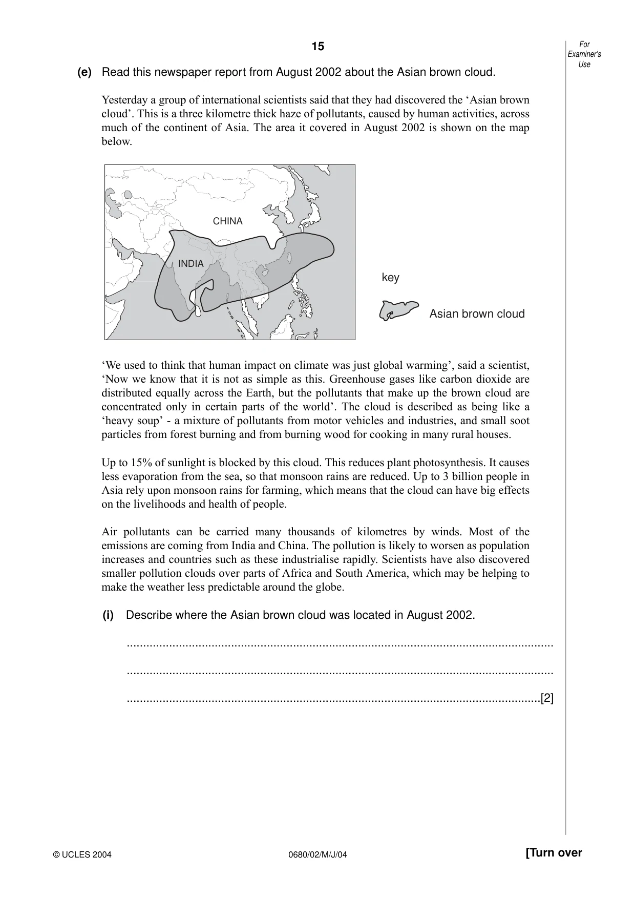 Cambridge IGCSE Environmental Management 0680 2004 May/June Paper 2 · Variant 1 question paper, page 15 of 20