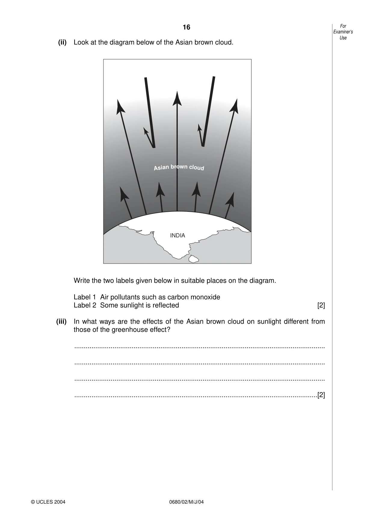 Cambridge IGCSE Environmental Management 0680 2004 May/June Paper 2 · Variant 1 question paper, page 16 of 20