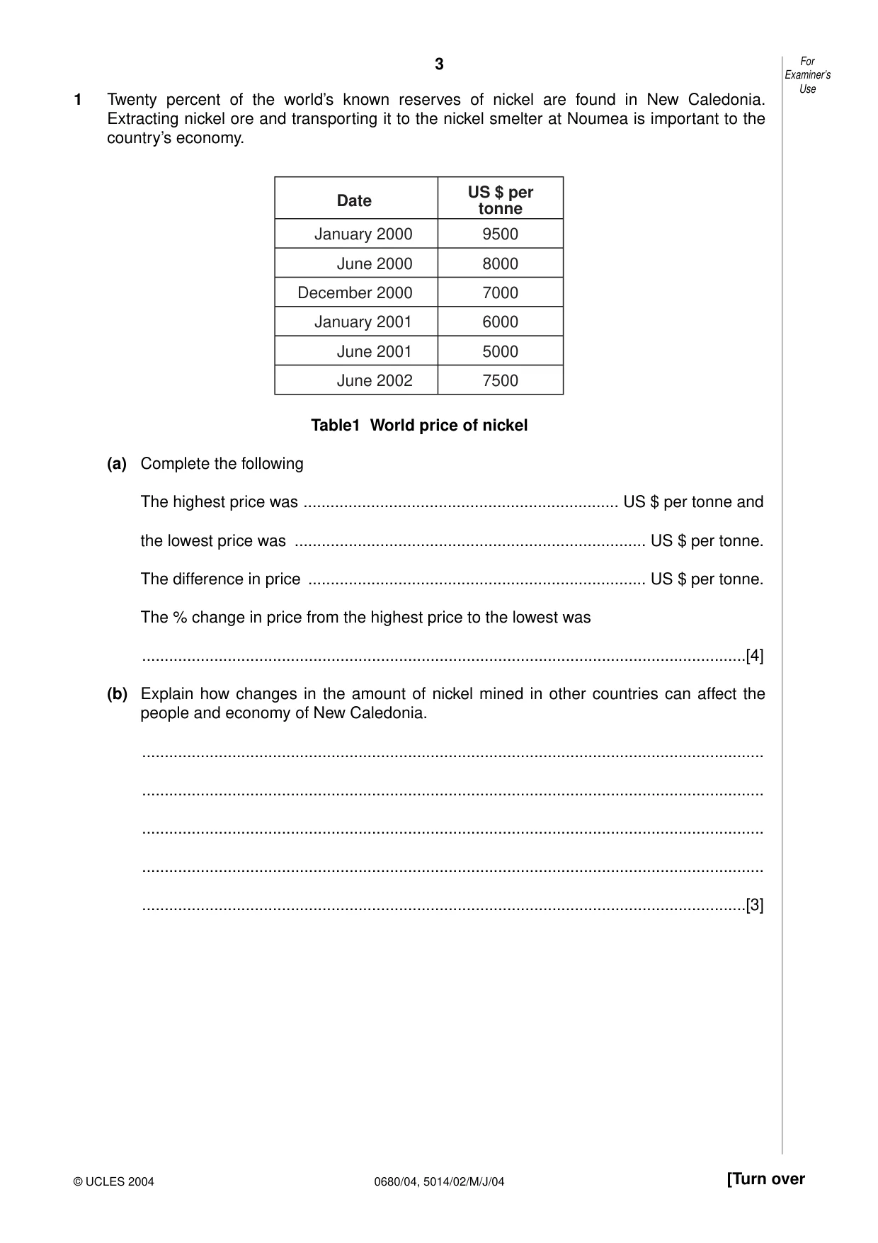 Cambridge IGCSE Environmental Management 0680 2004 May/June Paper 4 · Variant 1 question paper, page 3 of 16