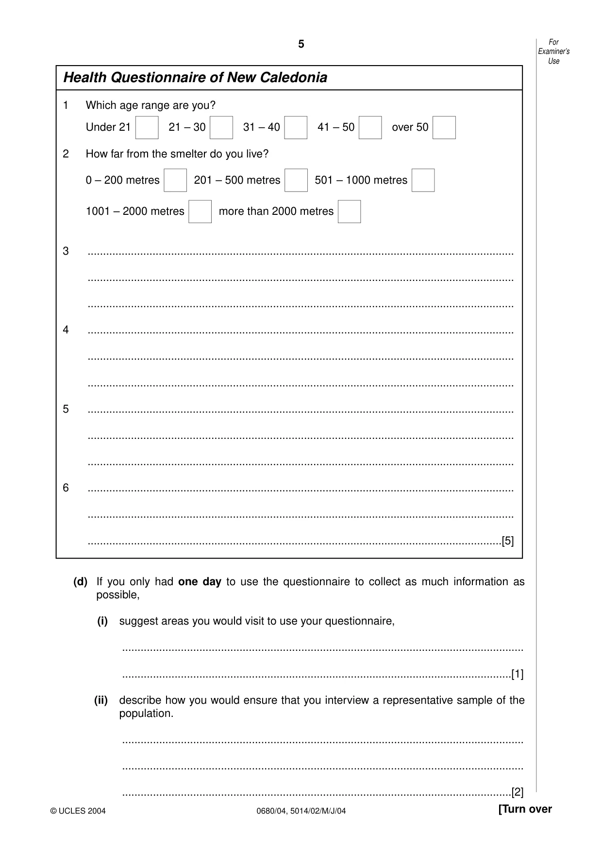 Cambridge IGCSE Environmental Management 0680 2004 May/June Paper 4 · Variant 1 question paper, page 5 of 16