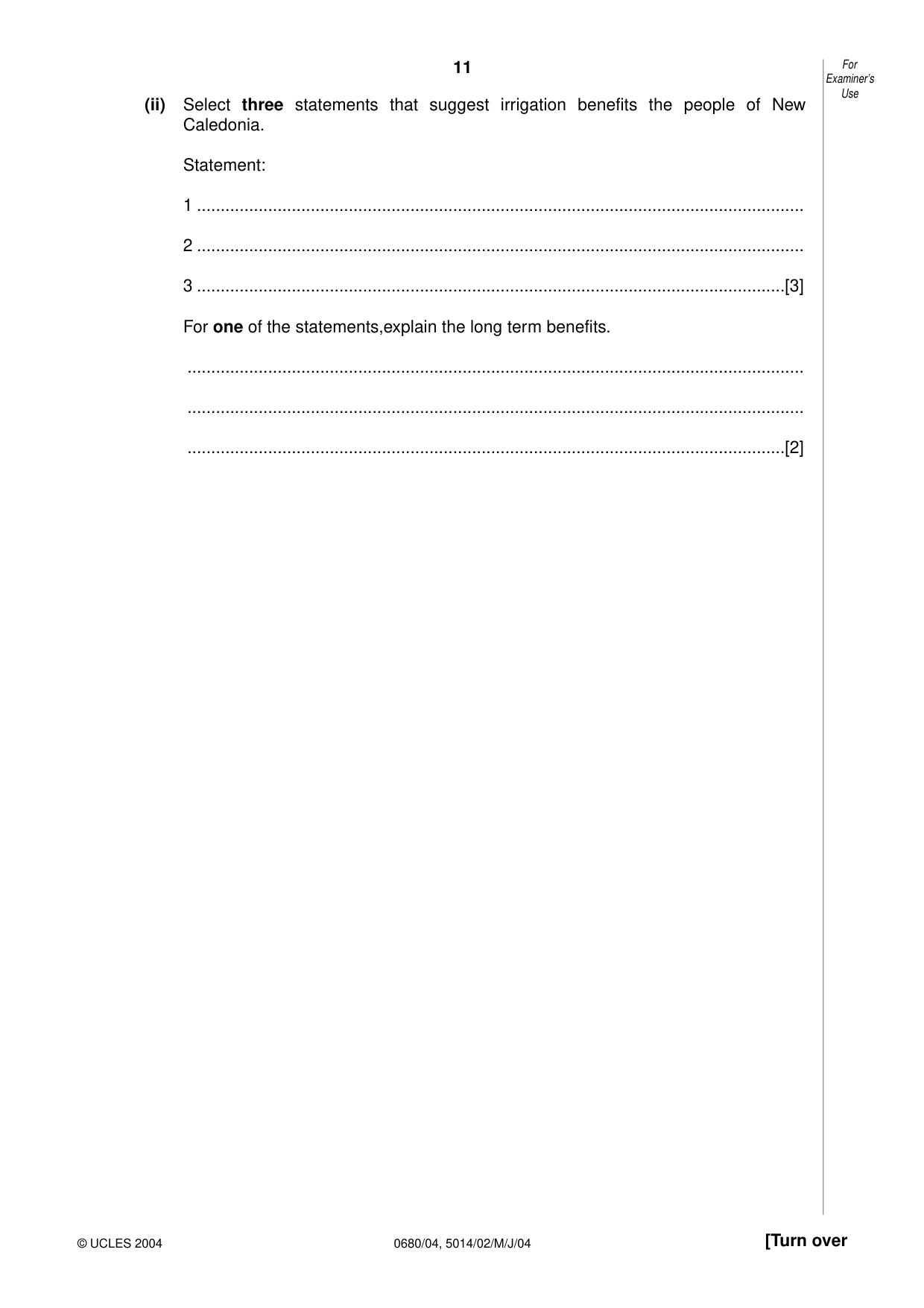Cambridge IGCSE Environmental Management 0680 2004 May/June Paper 4 · Variant 1 question paper, page 11 of 16