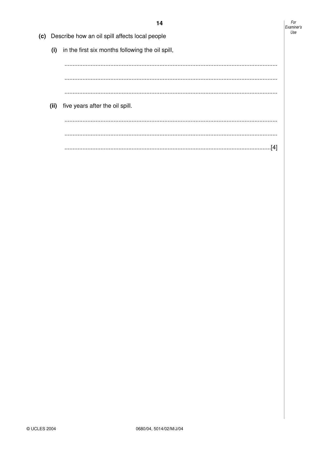 Cambridge IGCSE Environmental Management 0680 2004 May/June Paper 4 · Variant 1 question paper, page 14 of 16