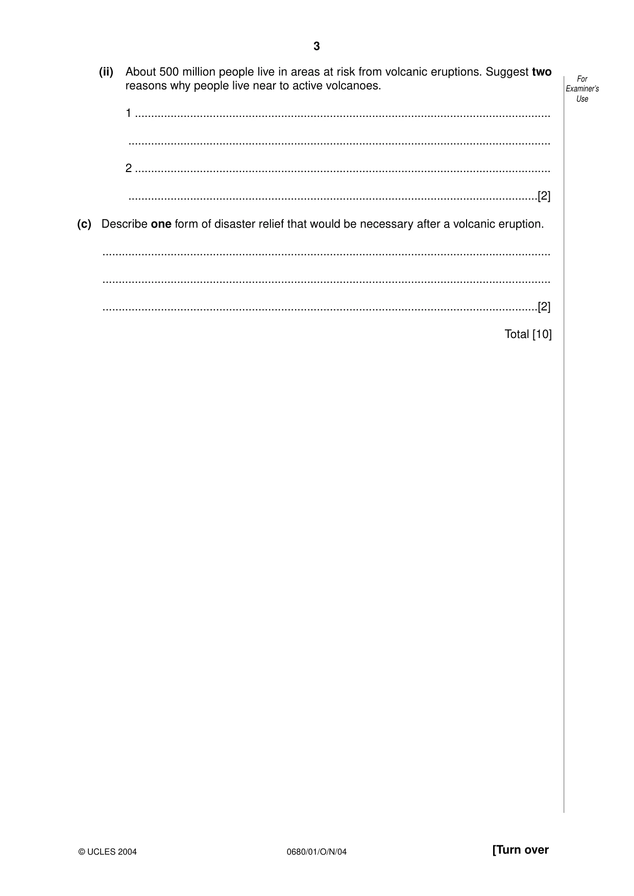 Cambridge IGCSE Environmental Management 0680 2004 Oct/Nov Paper 1 · Variant 1 question paper, page 3 of 12