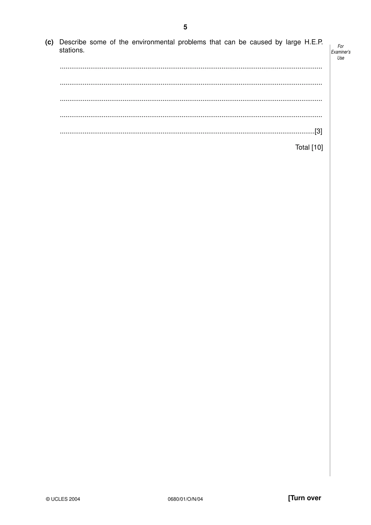Cambridge IGCSE Environmental Management 0680 2004 Oct/Nov Paper 1 · Variant 1 question paper, page 5 of 12