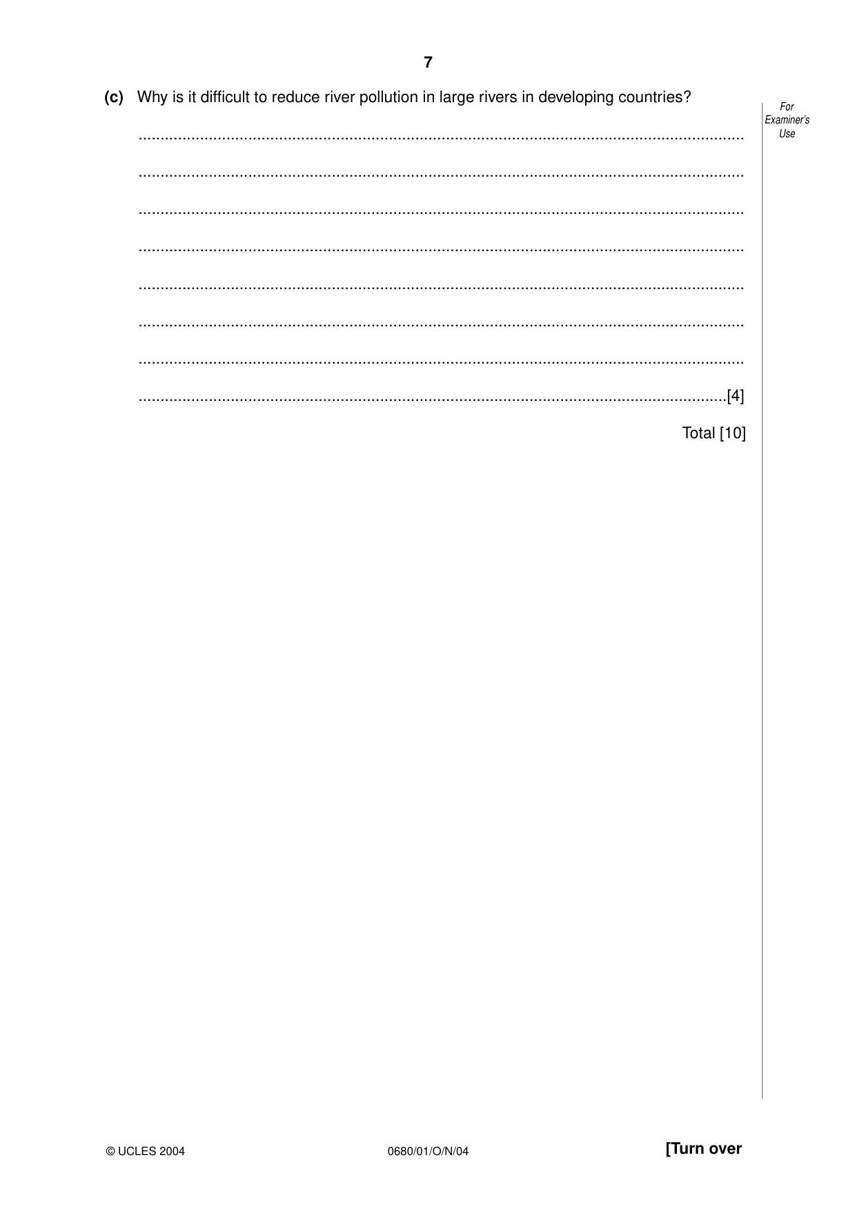 Cambridge IGCSE Environmental Management 0680 2004 Oct/Nov Paper 1 · Variant 1 question paper, page 7 of 12