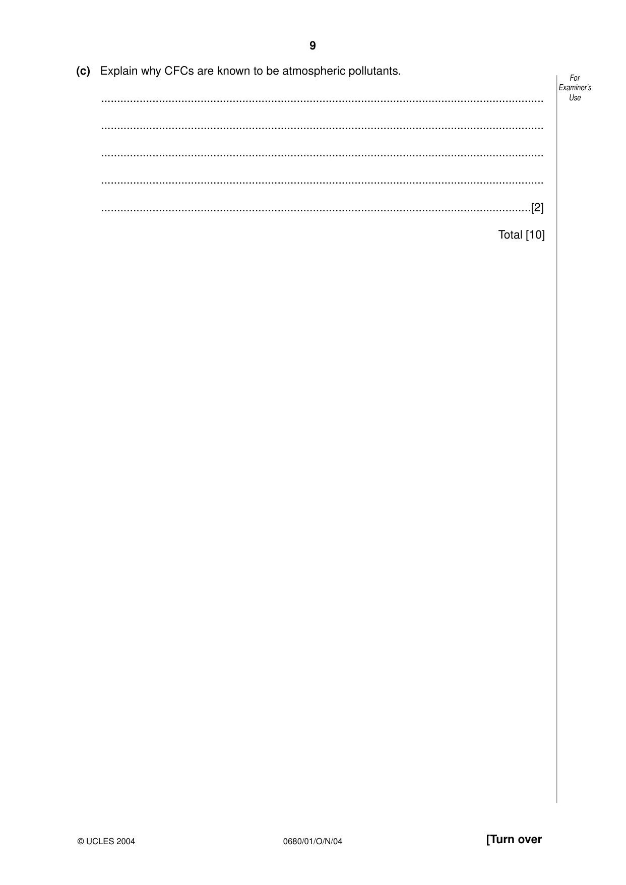 Cambridge IGCSE Environmental Management 0680 2004 Oct/Nov Paper 1 · Variant 1 question paper, page 9 of 12