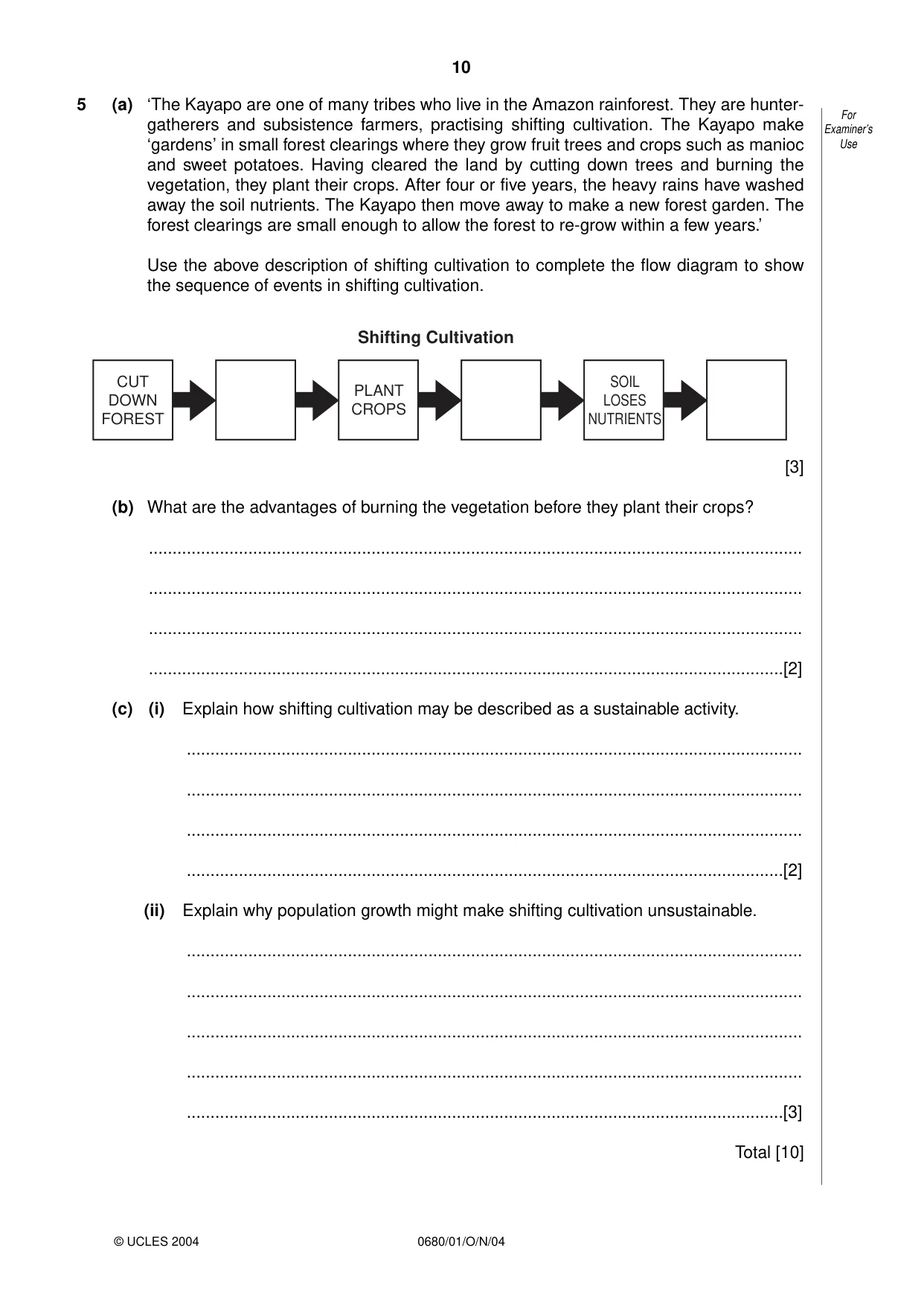 Cambridge IGCSE Environmental Management 0680 2004 Oct/Nov Paper 1 · Variant 1 question paper, page 10 of 12