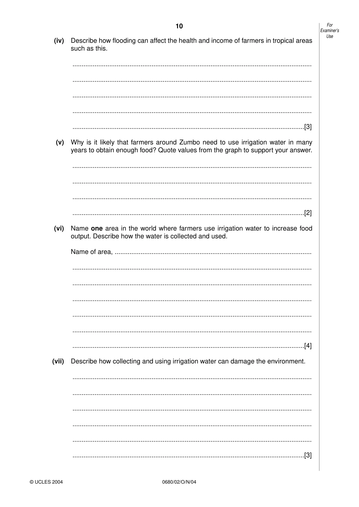 Cambridge IGCSE Environmental Management 0680 2004 Oct/Nov Paper 2 · Variant 1 question paper, page 10 of 16