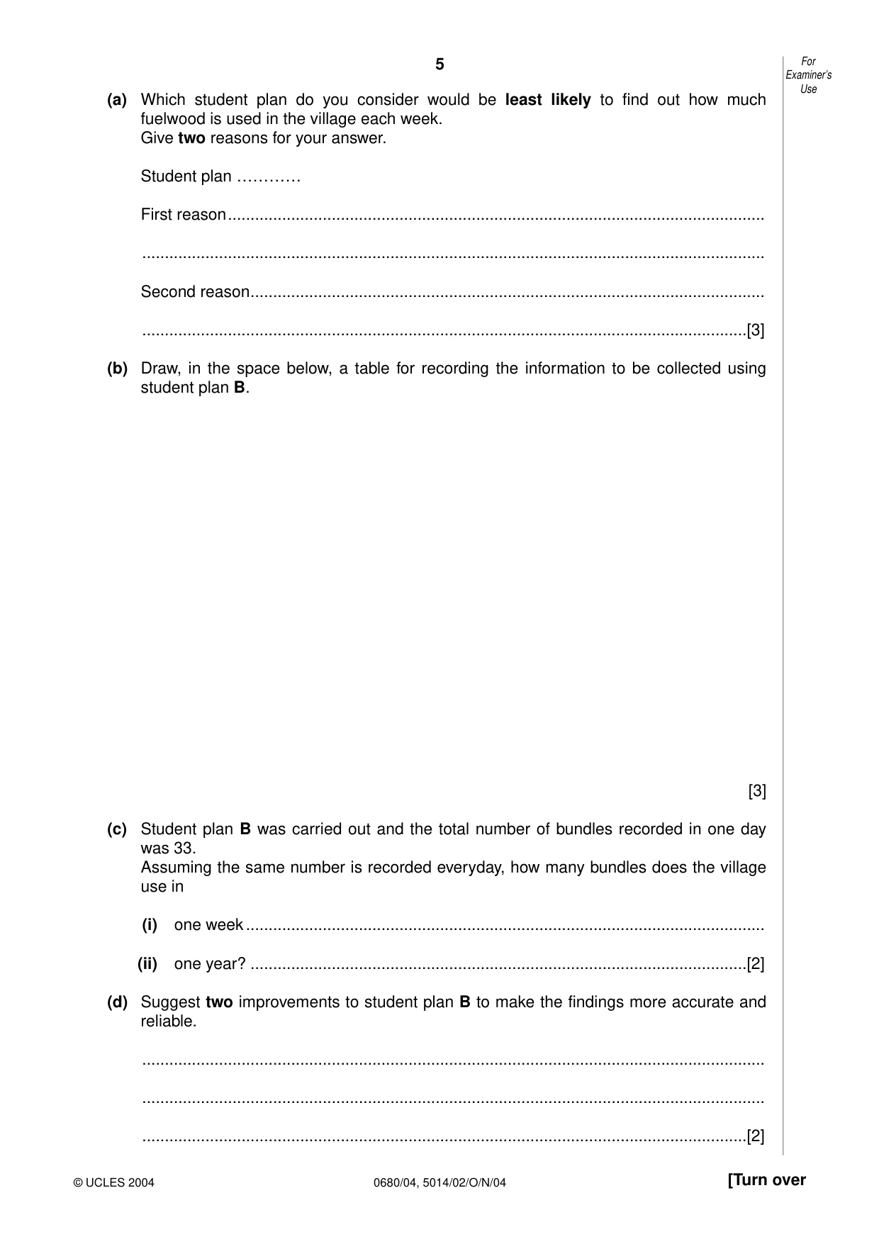 Cambridge IGCSE Environmental Management 0680 2004 Oct/Nov Paper 4 · Variant 1 question paper, page 5 of 16