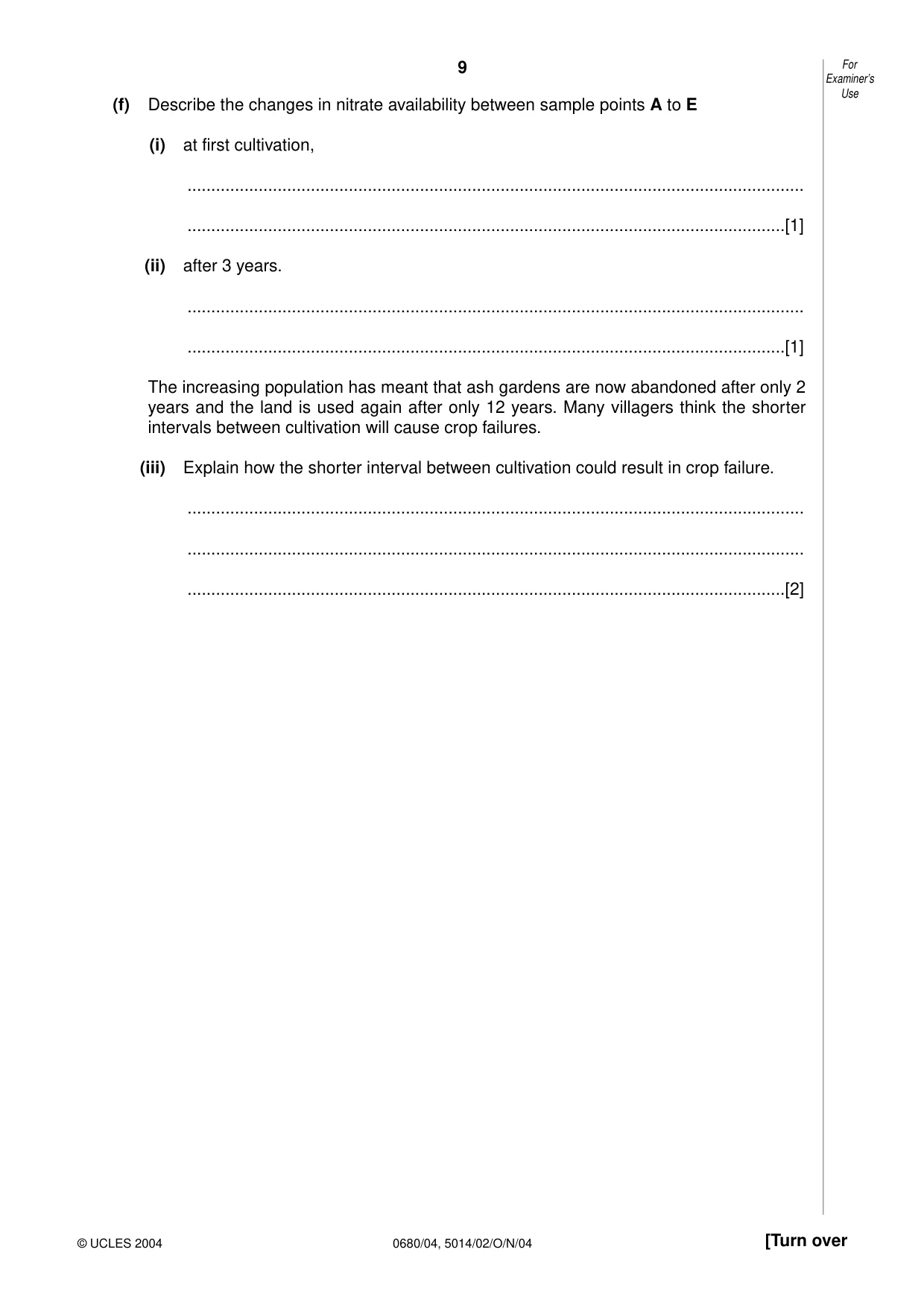 Cambridge IGCSE Environmental Management 0680 2004 Oct/Nov Paper 4 · Variant 1 question paper, page 9 of 16