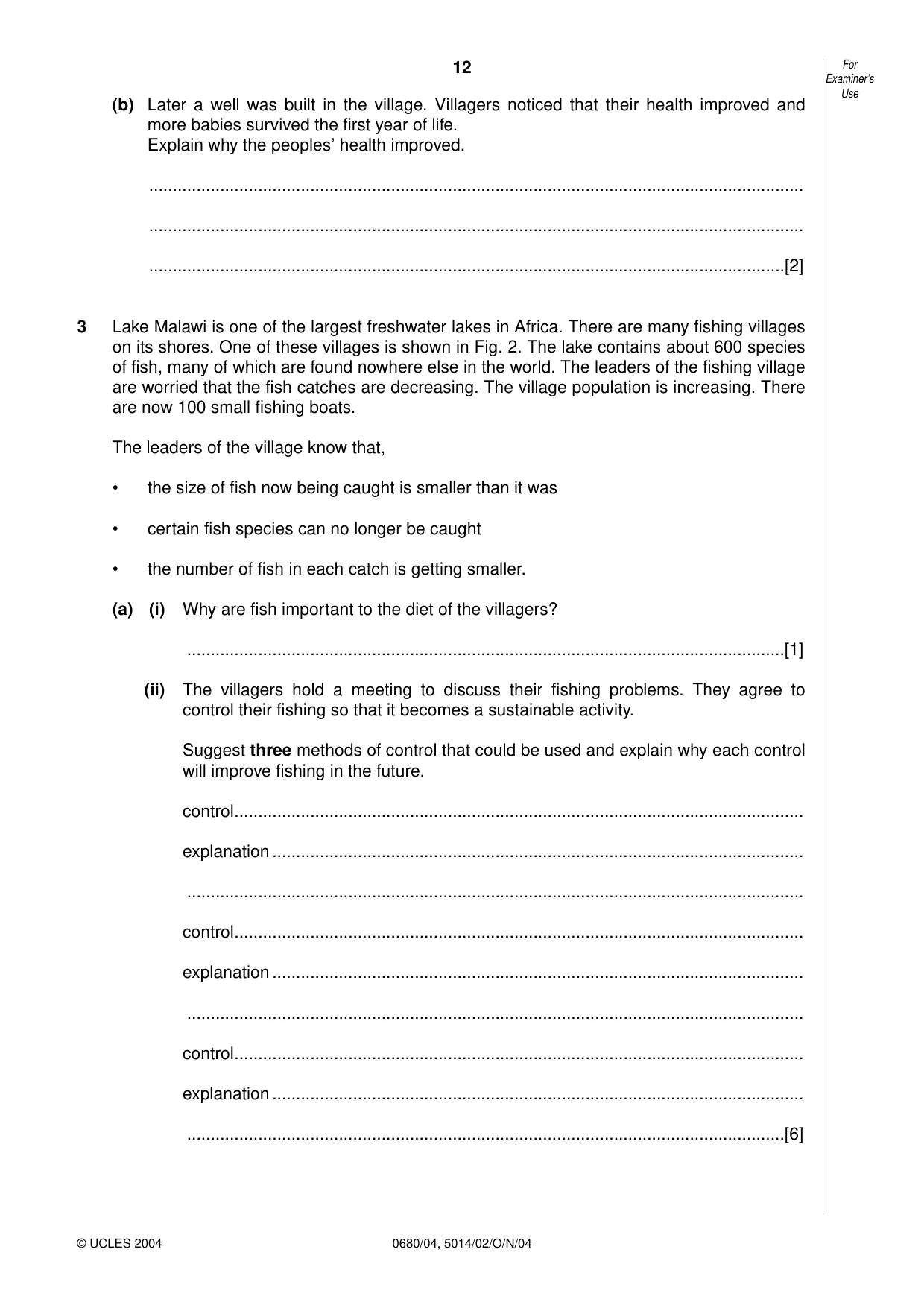 Cambridge IGCSE Environmental Management 0680 2004 Oct/Nov Paper 4 · Variant 1 question paper, page 12 of 16