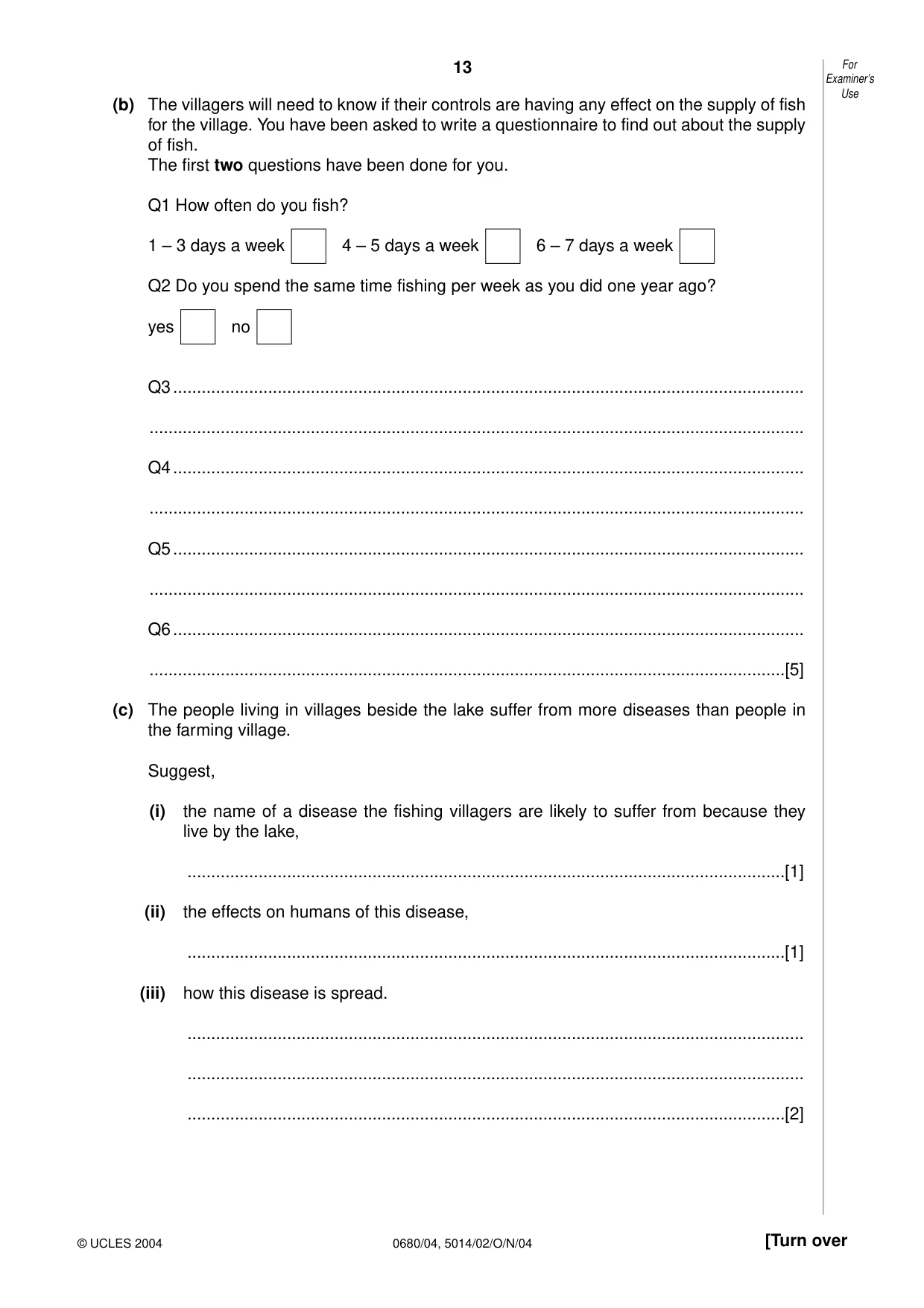 Cambridge IGCSE Environmental Management 0680 2004 Oct/Nov Paper 4 · Variant 1 question paper, page 13 of 16