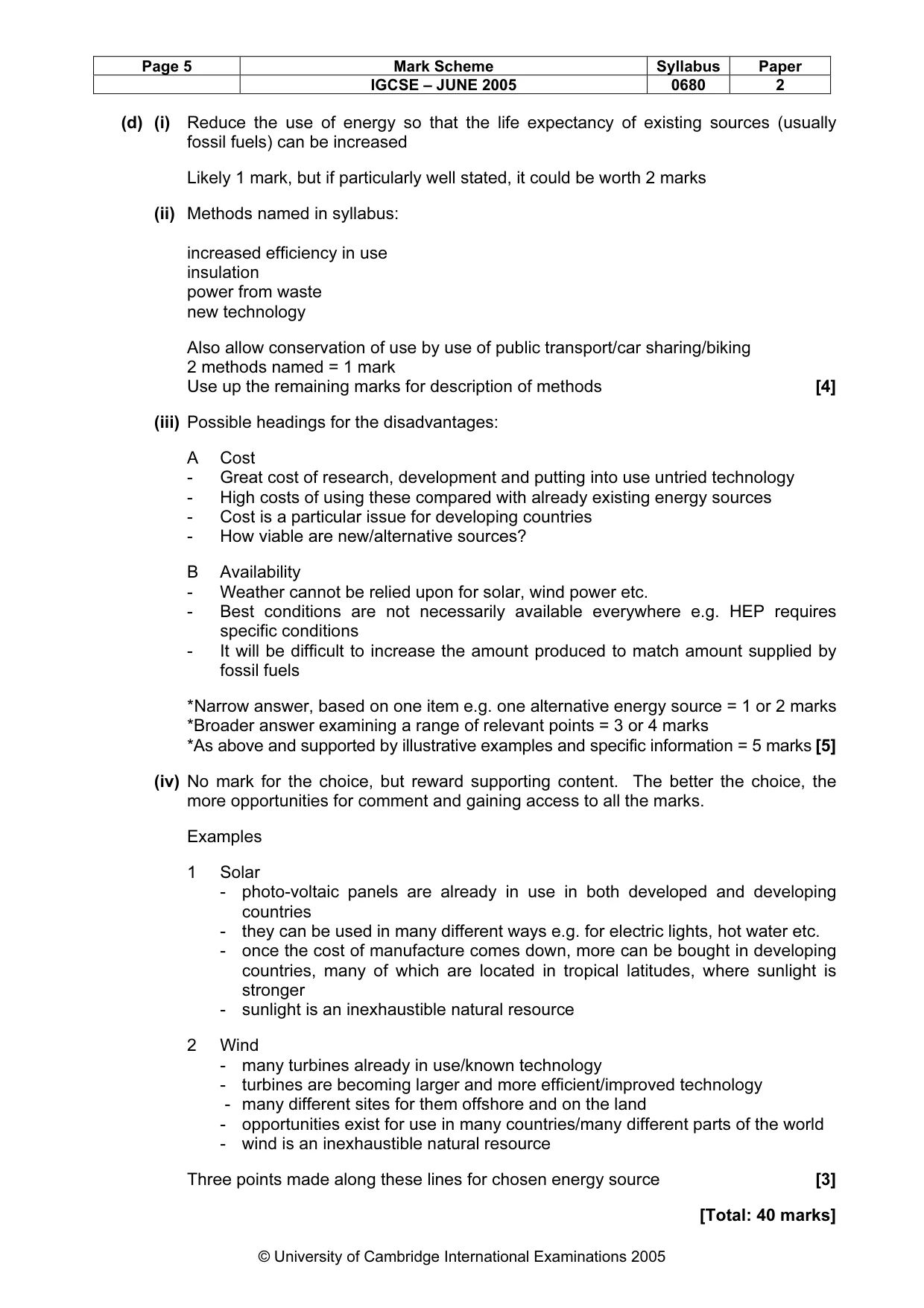 Mark scheme, page 8 of 8