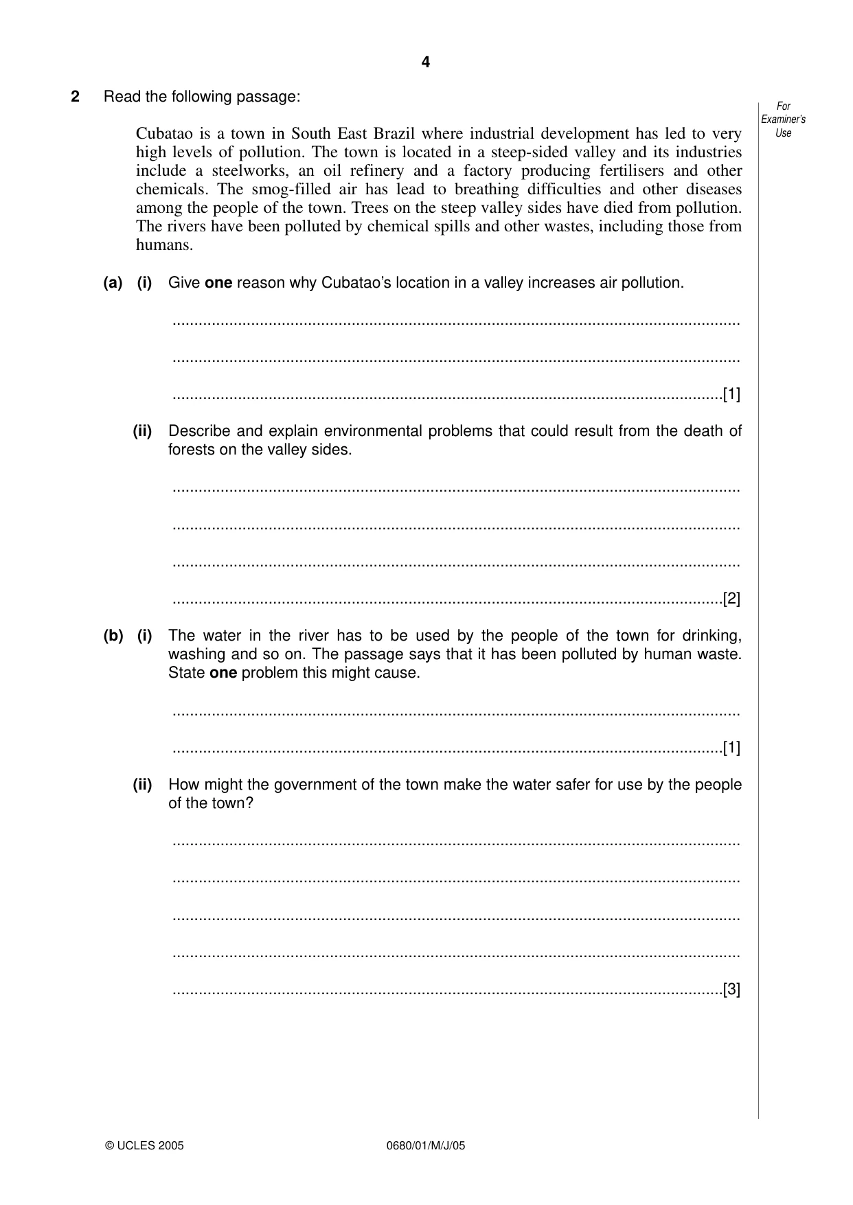 Cambridge IGCSE Environmental Management 0680 2005 May/June Paper 1 · Variant 1 question paper, page 4 of 16