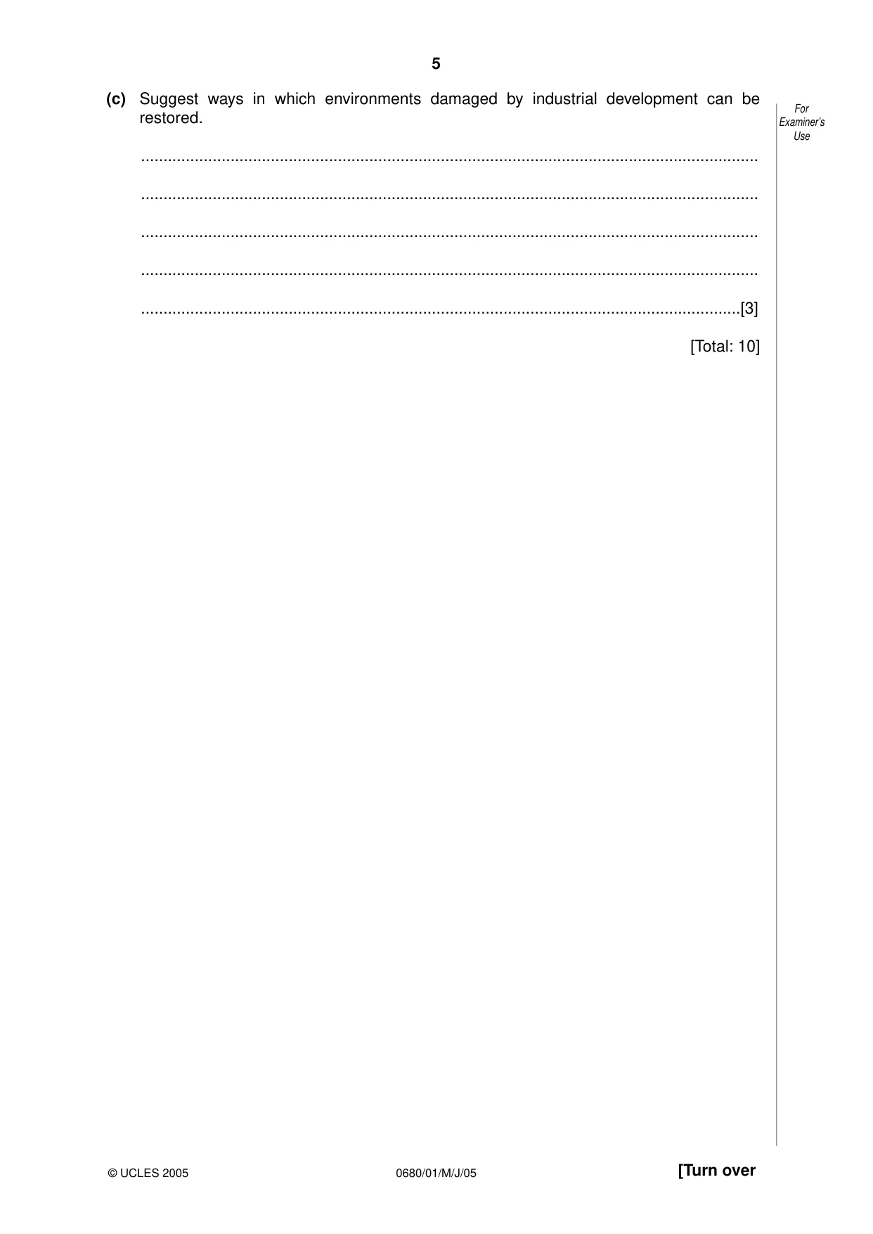 Cambridge IGCSE Environmental Management 0680 2005 May/June Paper 1 · Variant 1 question paper, page 5 of 16
