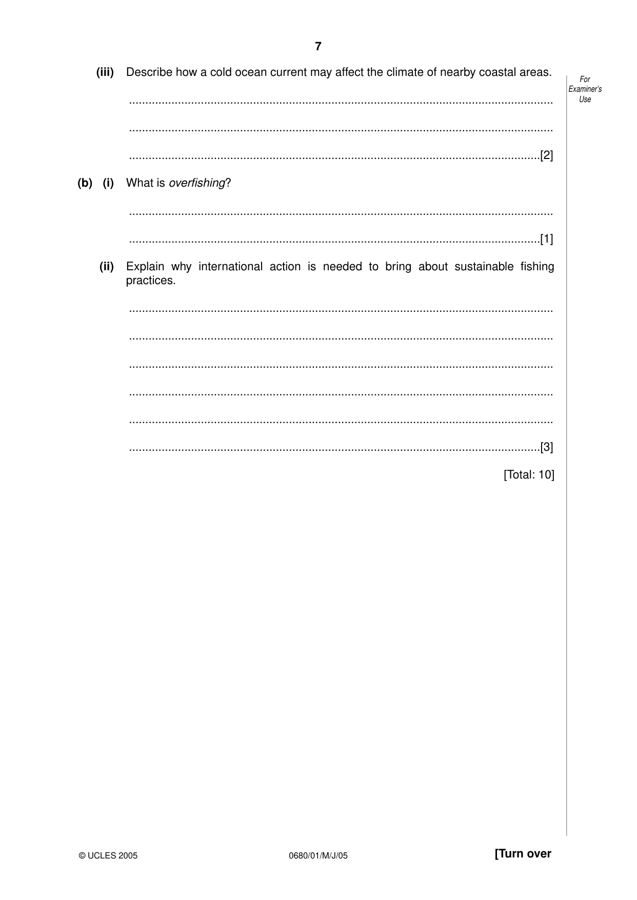 Cambridge IGCSE Environmental Management 0680 2005 May/June Paper 1 · Variant 1 question paper, page 7 of 16