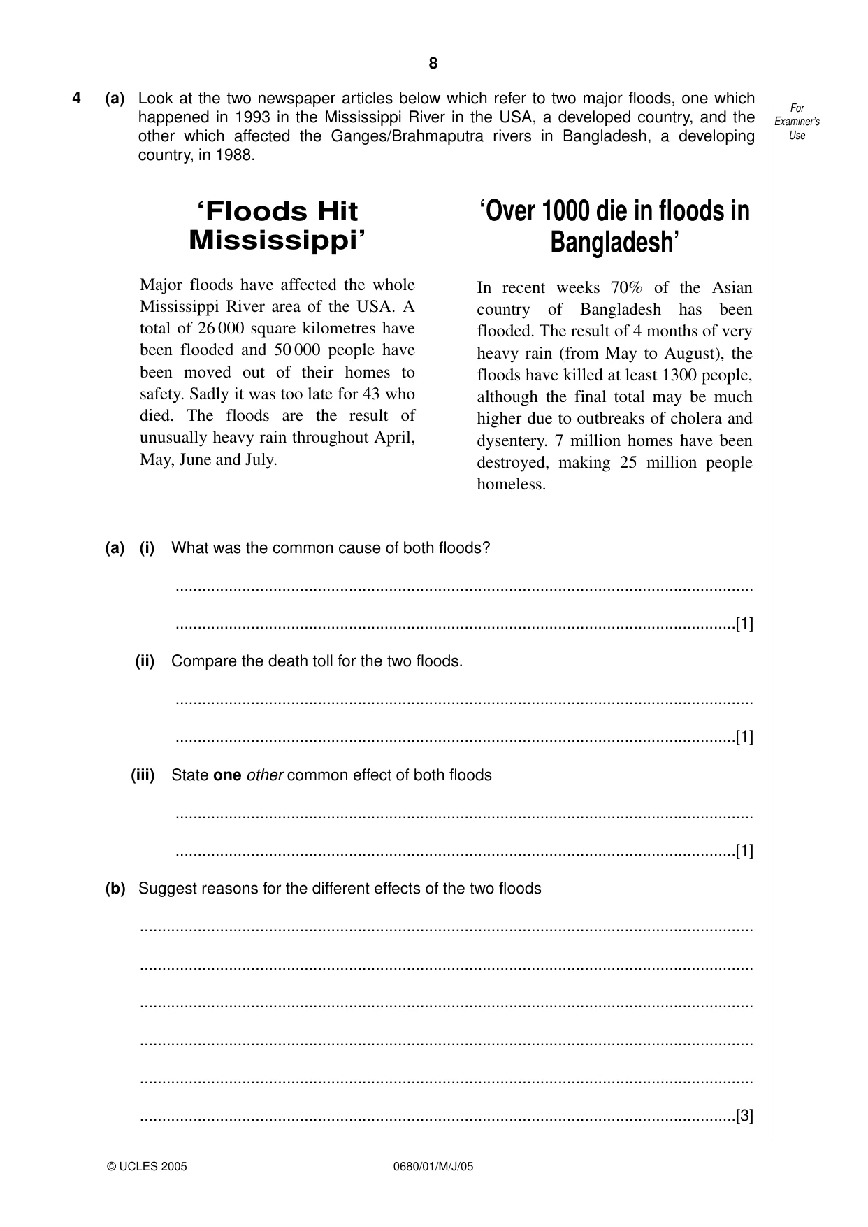 Cambridge IGCSE Environmental Management 0680 2005 May/June Paper 1 · Variant 1 question paper, page 8 of 16