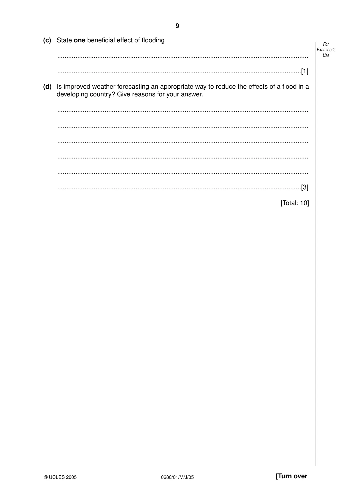 Cambridge IGCSE Environmental Management 0680 2005 May/June Paper 1 · Variant 1 question paper, page 9 of 16