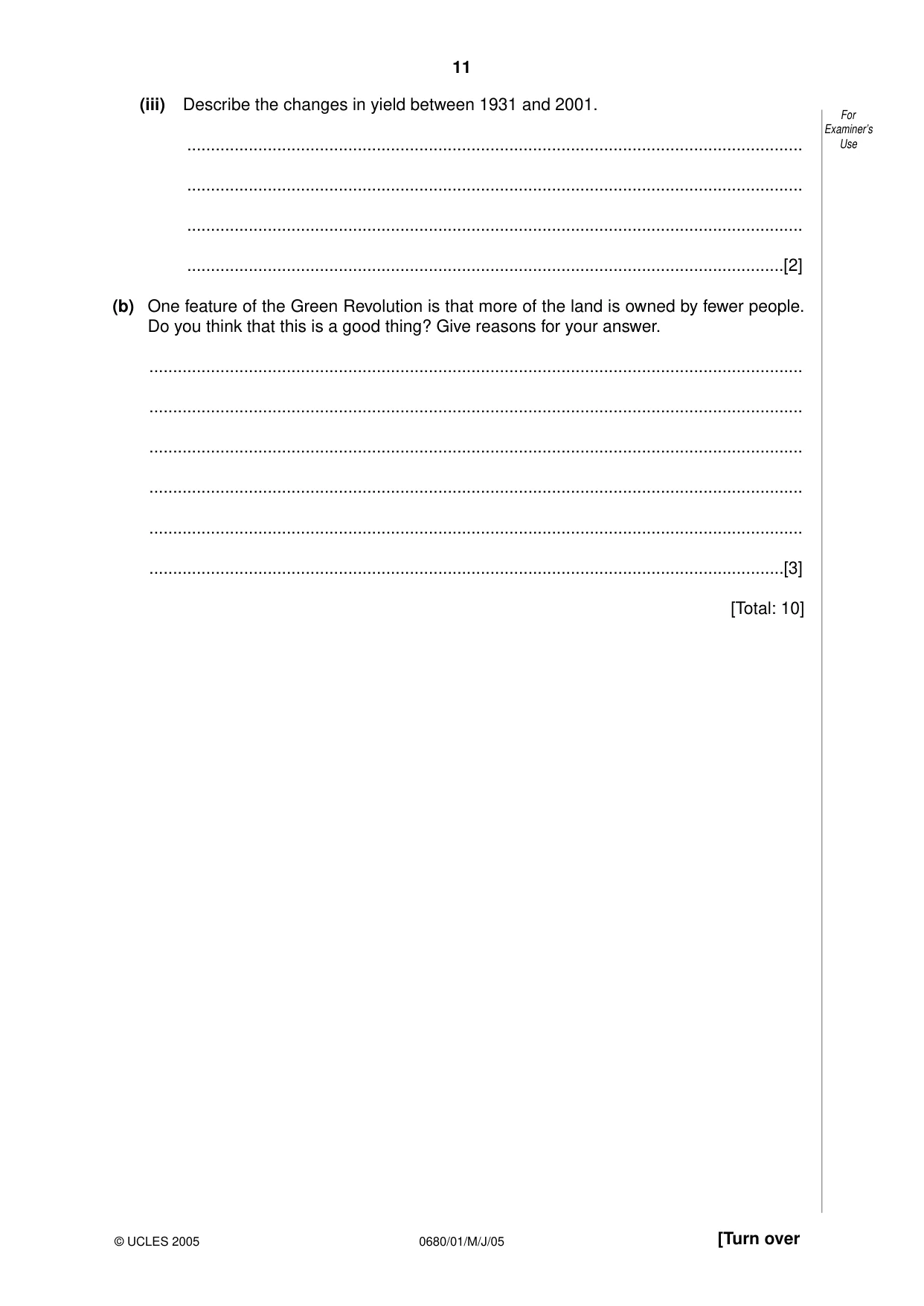 Cambridge IGCSE Environmental Management 0680 2005 May/June Paper 1 · Variant 1 question paper, page 11 of 16