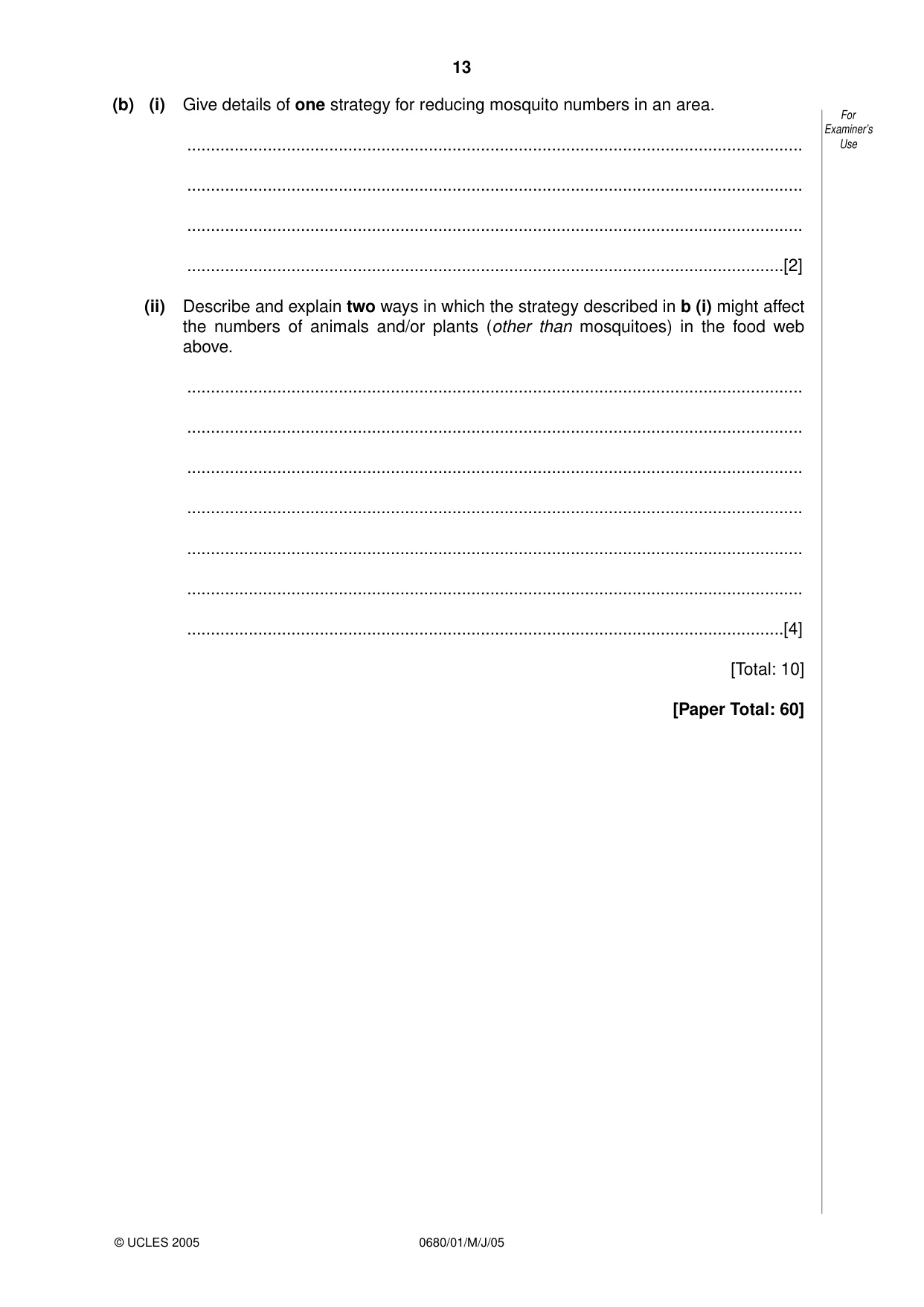 Cambridge IGCSE Environmental Management 0680 2005 May/June Paper 1 · Variant 1 question paper, page 13 of 16