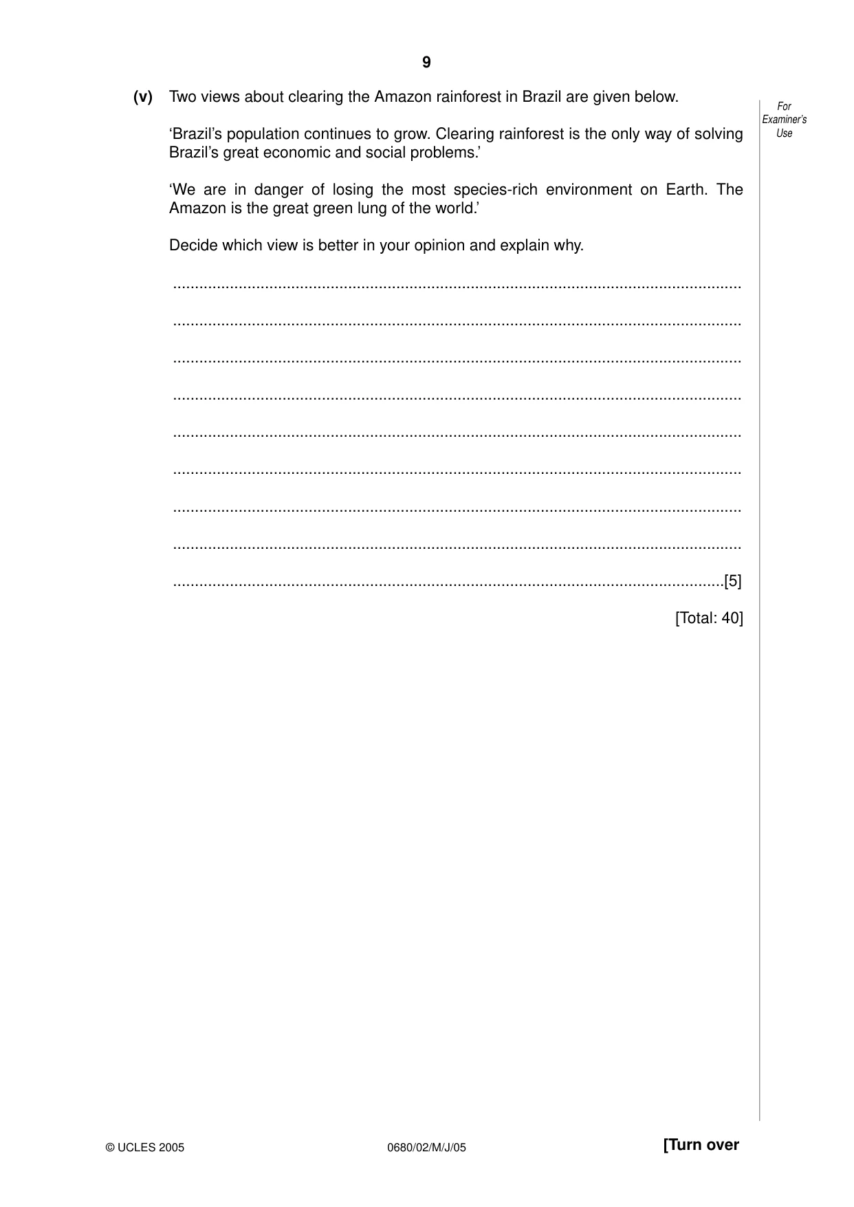 Cambridge IGCSE Environmental Management 0680 2005 May/June Paper 2 · Variant 1 question paper, page 9 of 16