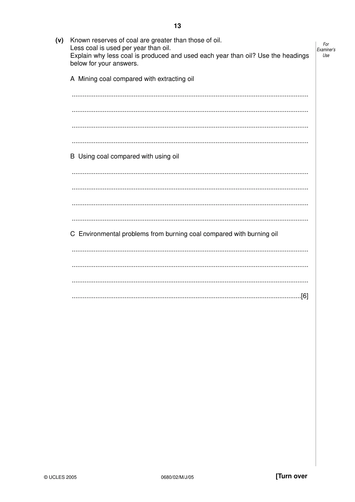 Cambridge IGCSE Environmental Management 0680 2005 May/June Paper 2 · Variant 1 question paper, page 13 of 16