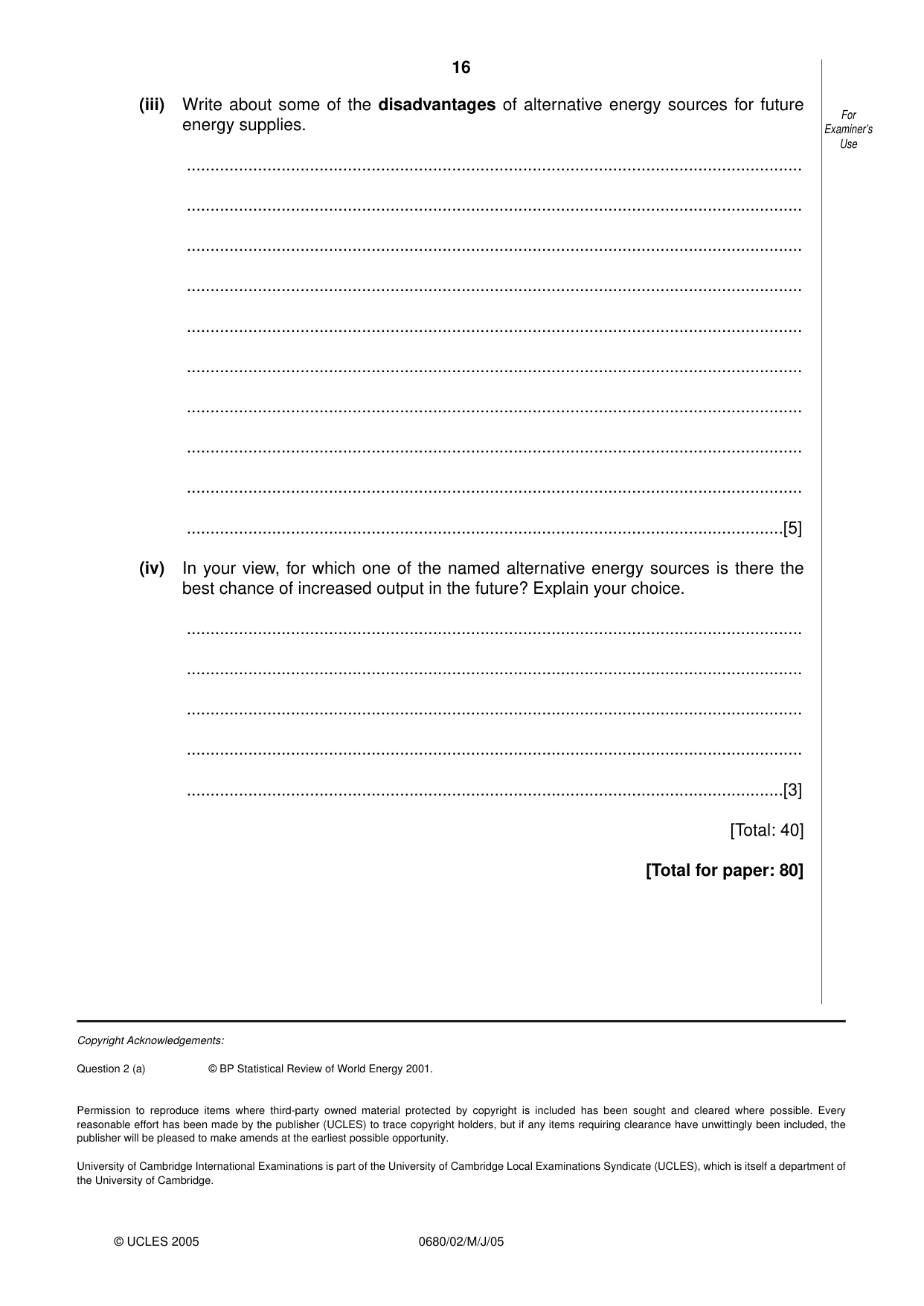 Cambridge IGCSE Environmental Management 0680 2005 May/June Paper 2 · Variant 1 question paper, page 16 of 16