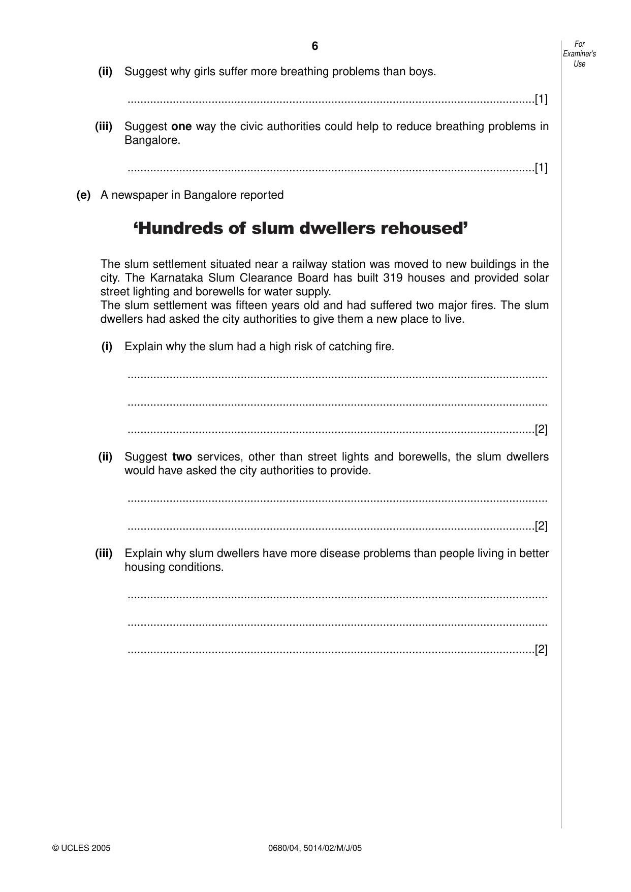 Cambridge IGCSE Environmental Management 0680 2005 May/June Paper 4 · Variant 1 question paper, page 6 of 16