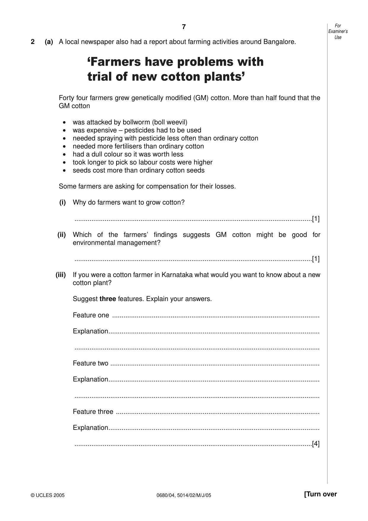 Cambridge IGCSE Environmental Management 0680 2005 May/June Paper 4 · Variant 1 question paper, page 7 of 16