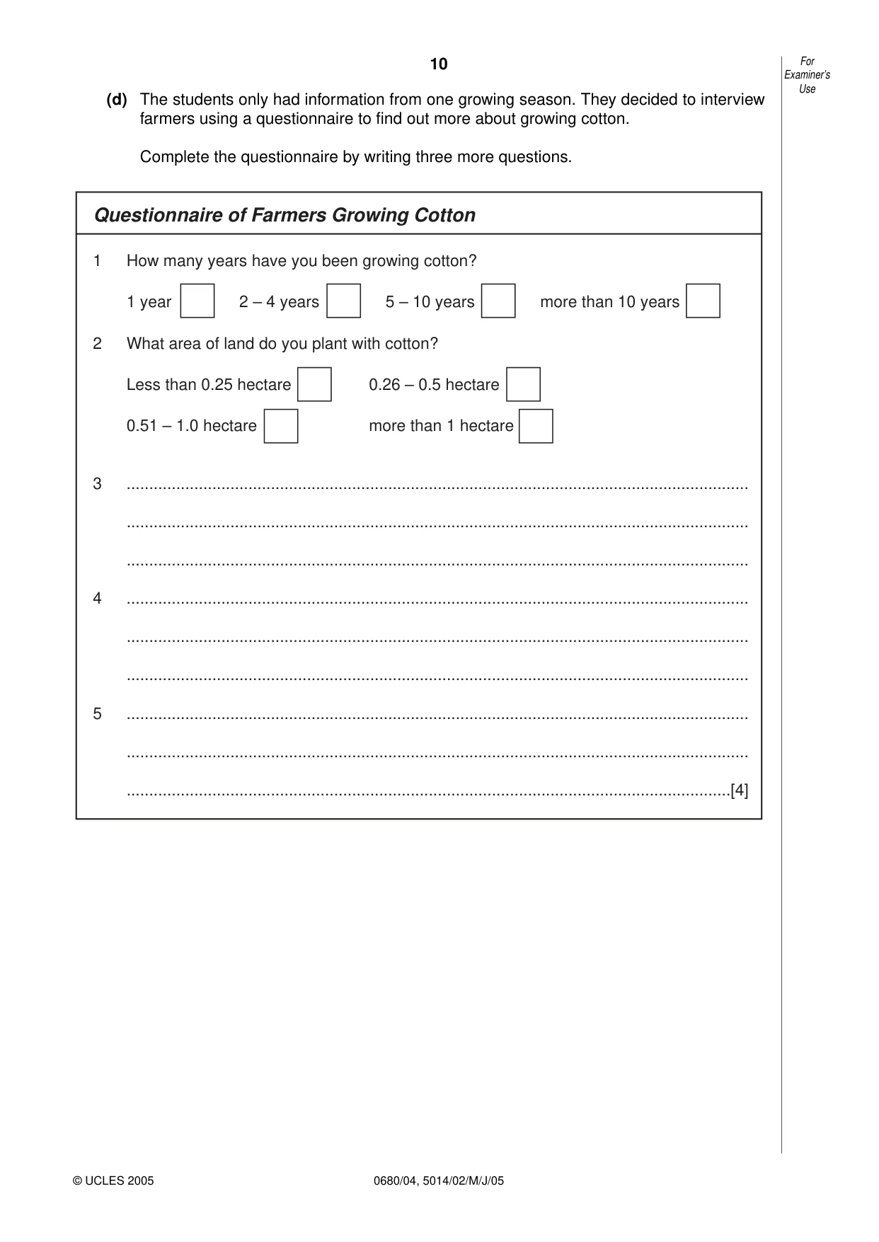 Cambridge IGCSE Environmental Management 0680 2005 May/June Paper 4 · Variant 1 question paper, page 10 of 16