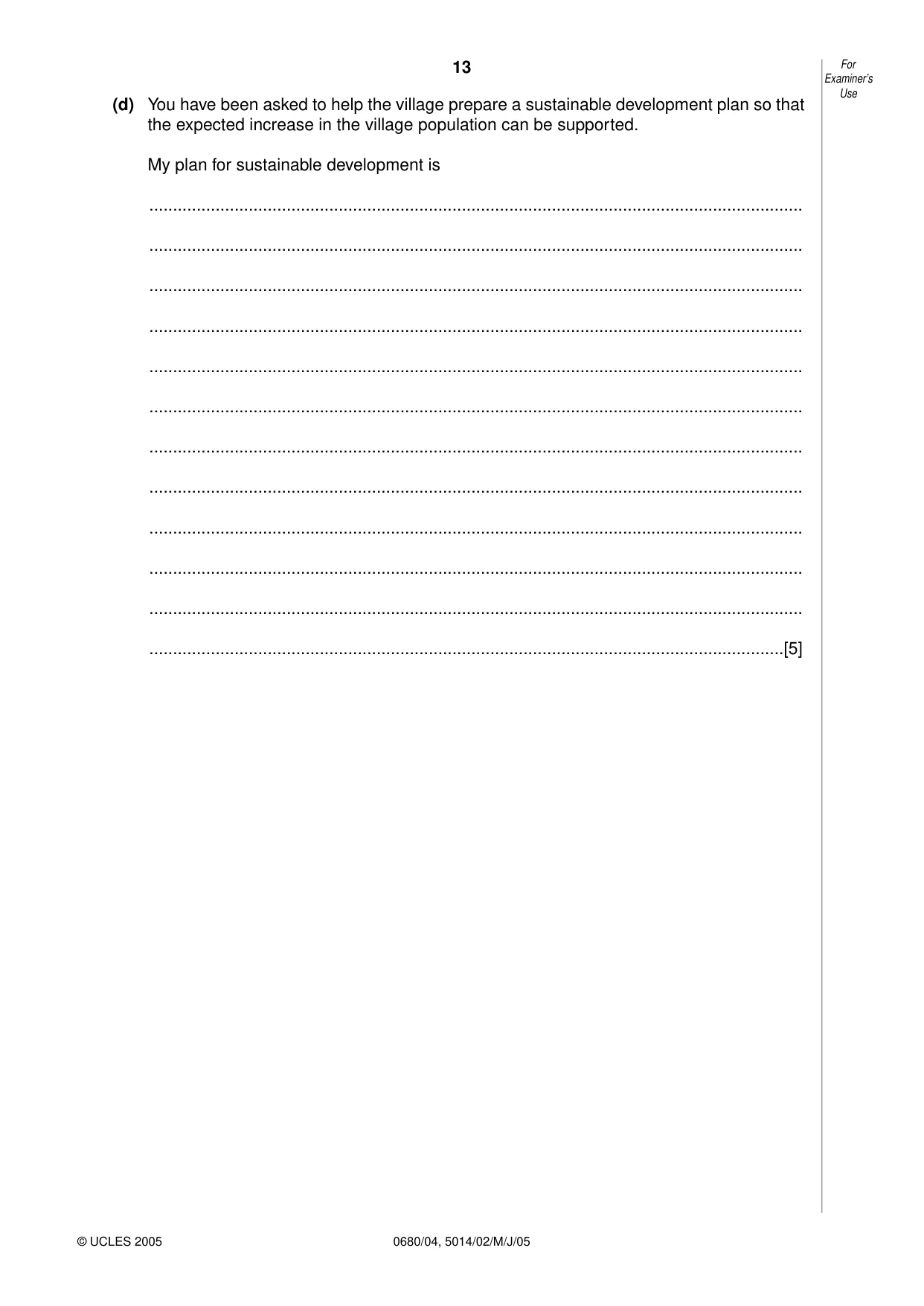 Cambridge IGCSE Environmental Management 0680 2005 May/June Paper 4 · Variant 1 question paper, page 13 of 16