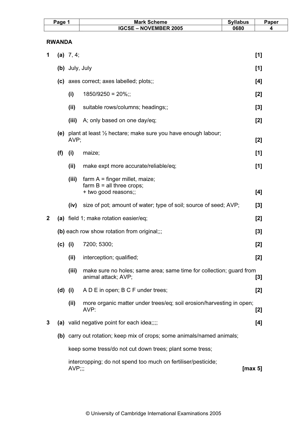 Mark scheme, page 2 of 3