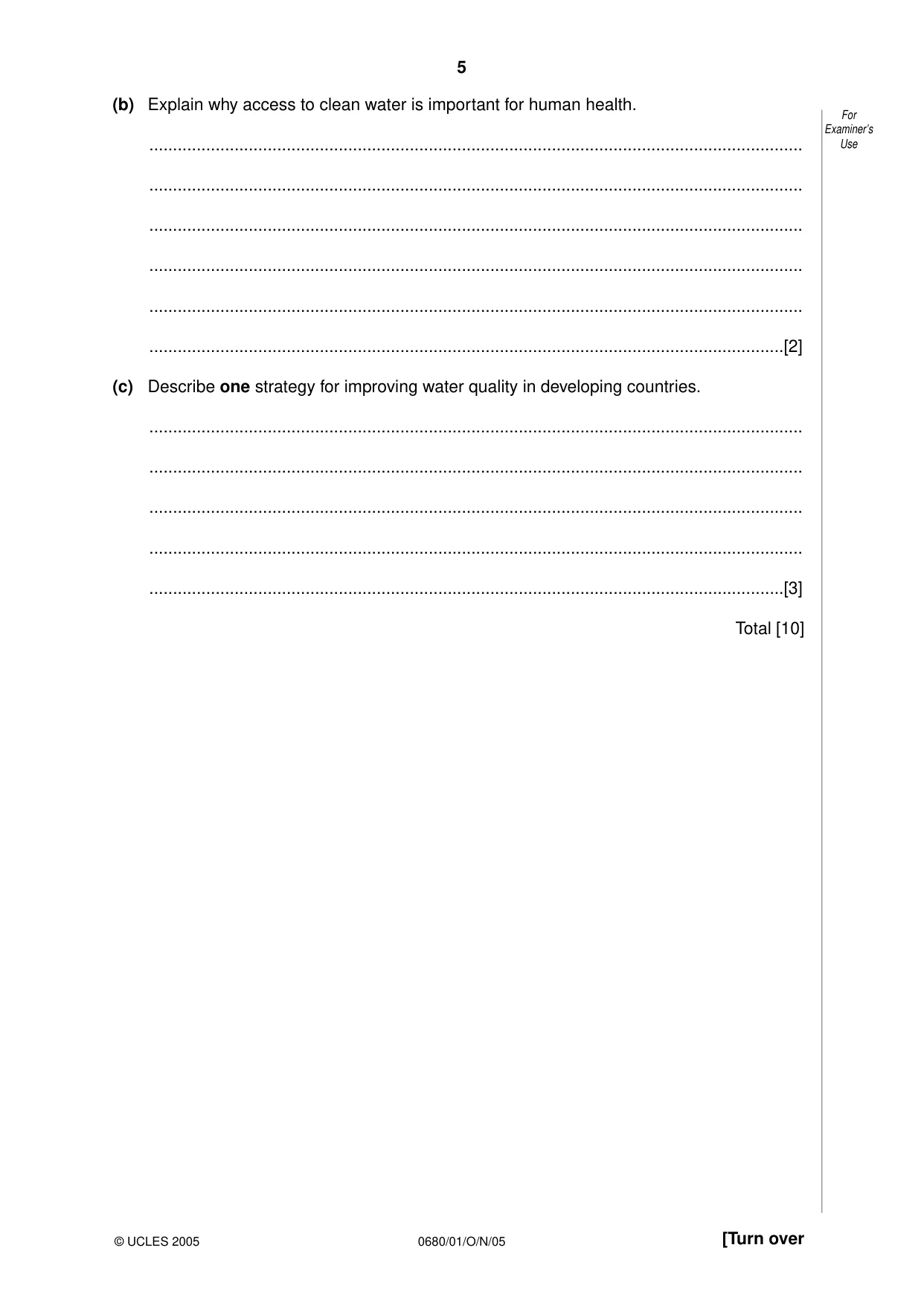 Cambridge IGCSE Environmental Management 0680 2005 Oct/Nov Paper 1 · Variant 1 question paper, page 5 of 16