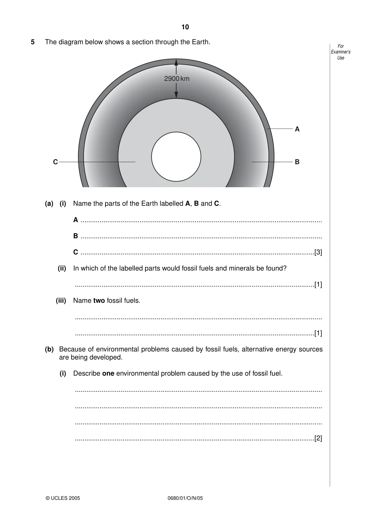 Cambridge IGCSE Environmental Management 0680 2005 Oct/Nov Paper 1 · Variant 1 question paper, page 10 of 16