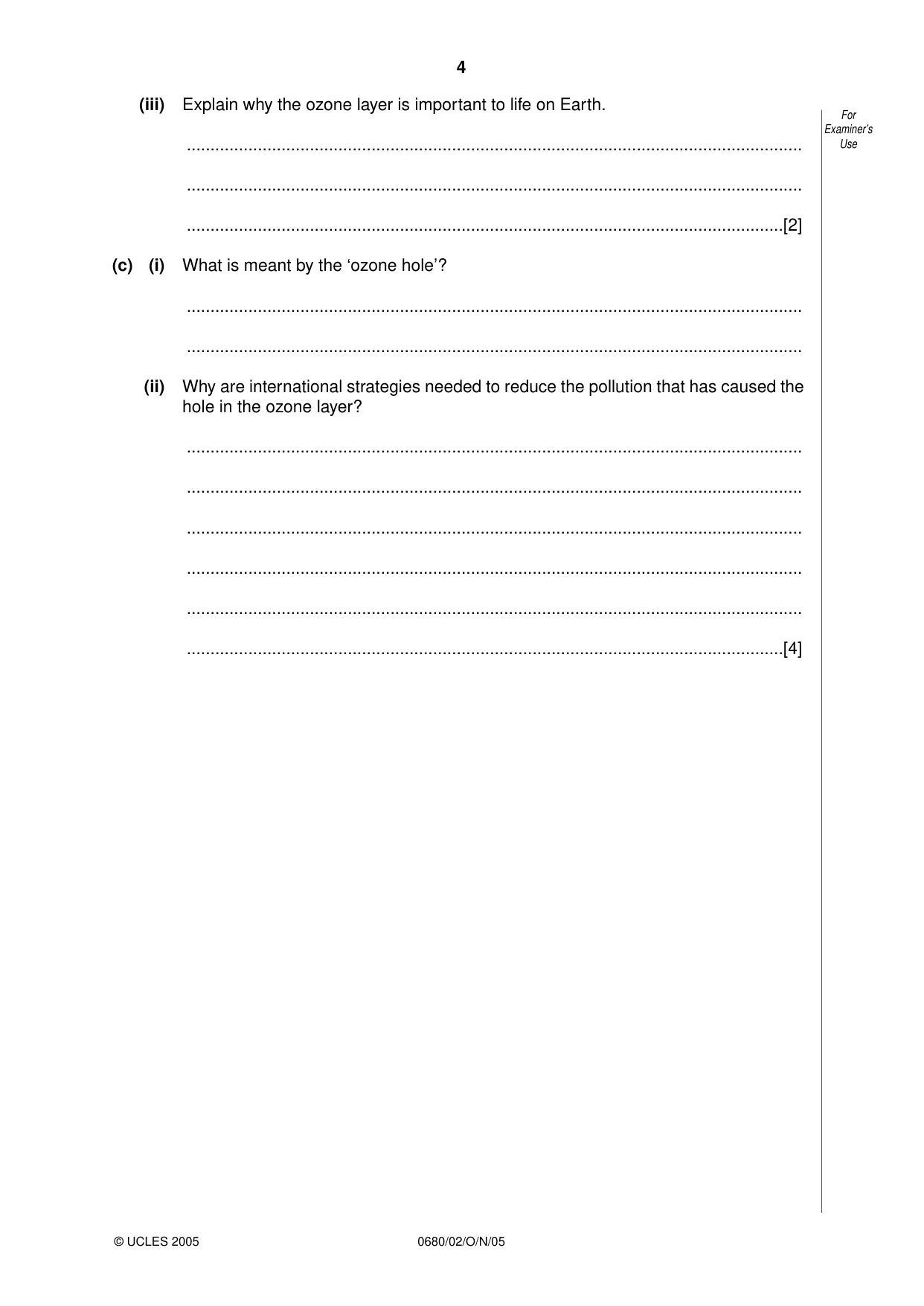 Cambridge IGCSE Environmental Management 0680 2005 Oct/Nov Paper 2 · Variant 1 question paper, page 4 of 16
