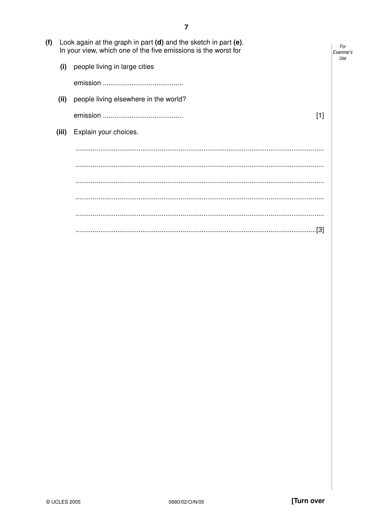 Cambridge IGCSE Environmental Management 0680 2005 Oct/Nov Paper 2 · Variant 1 question paper, page 7 of 16