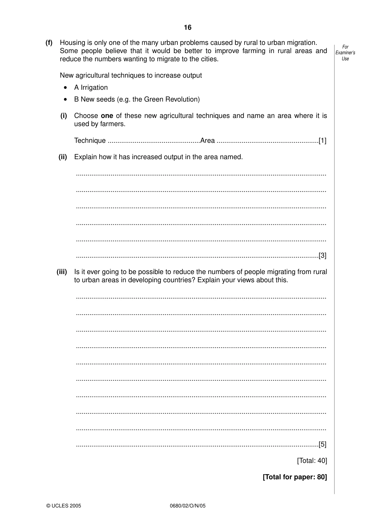 Cambridge IGCSE Environmental Management 0680 2005 Oct/Nov Paper 2 · Variant 1 question paper, page 16 of 16